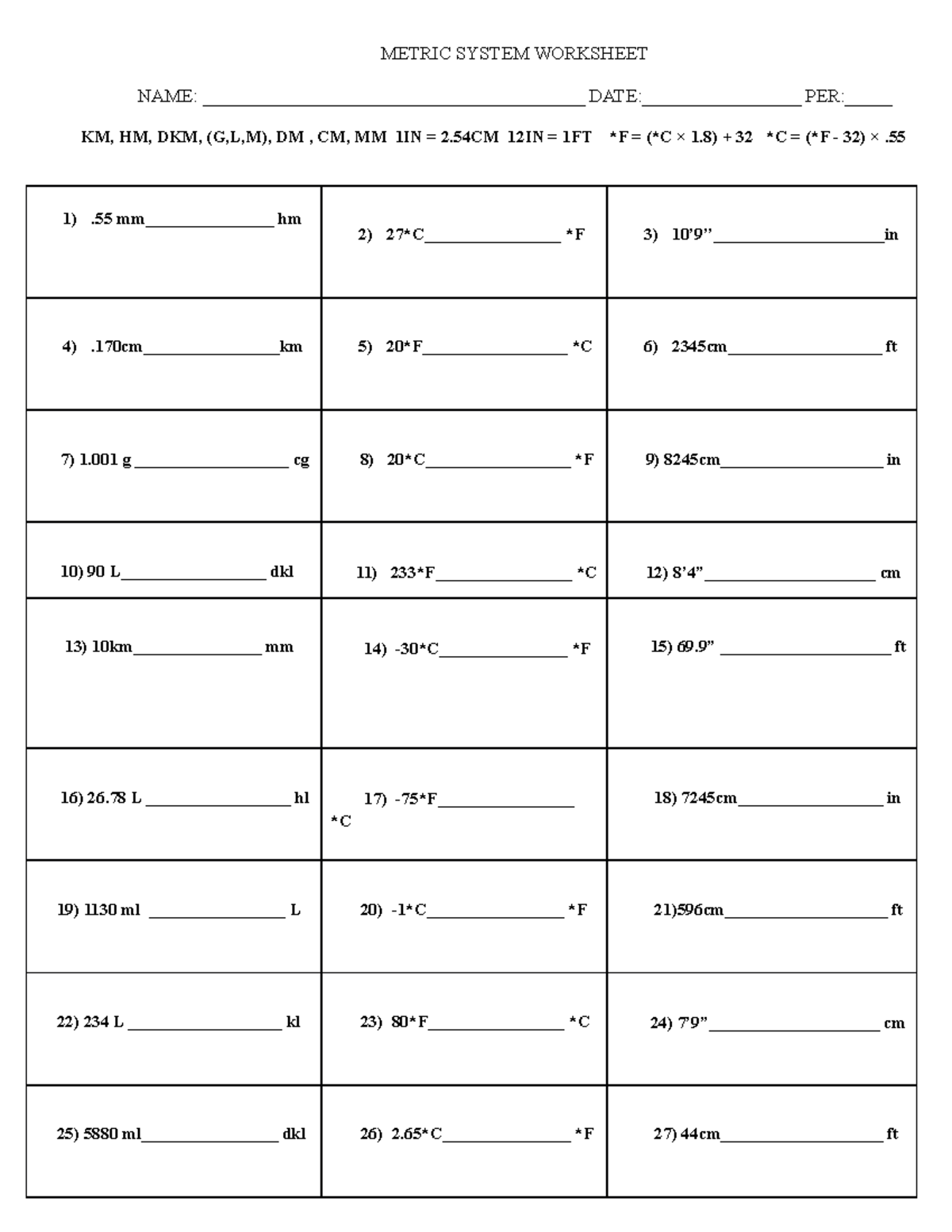 Metric System Worksheet 2023 Graded METRIC SYSTEM WORKSHEET NAME   Thumb 1200 1553 