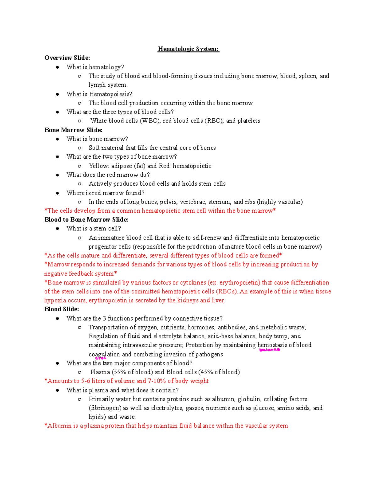 Med Surg II Hematological Exam Study Guide - Hematologic System ...