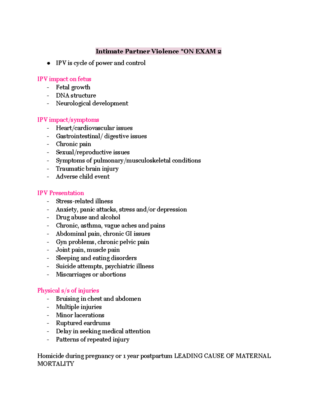 OB%20Exam%202 - For nursing OB class - Intimate Partner Violence *ON ...