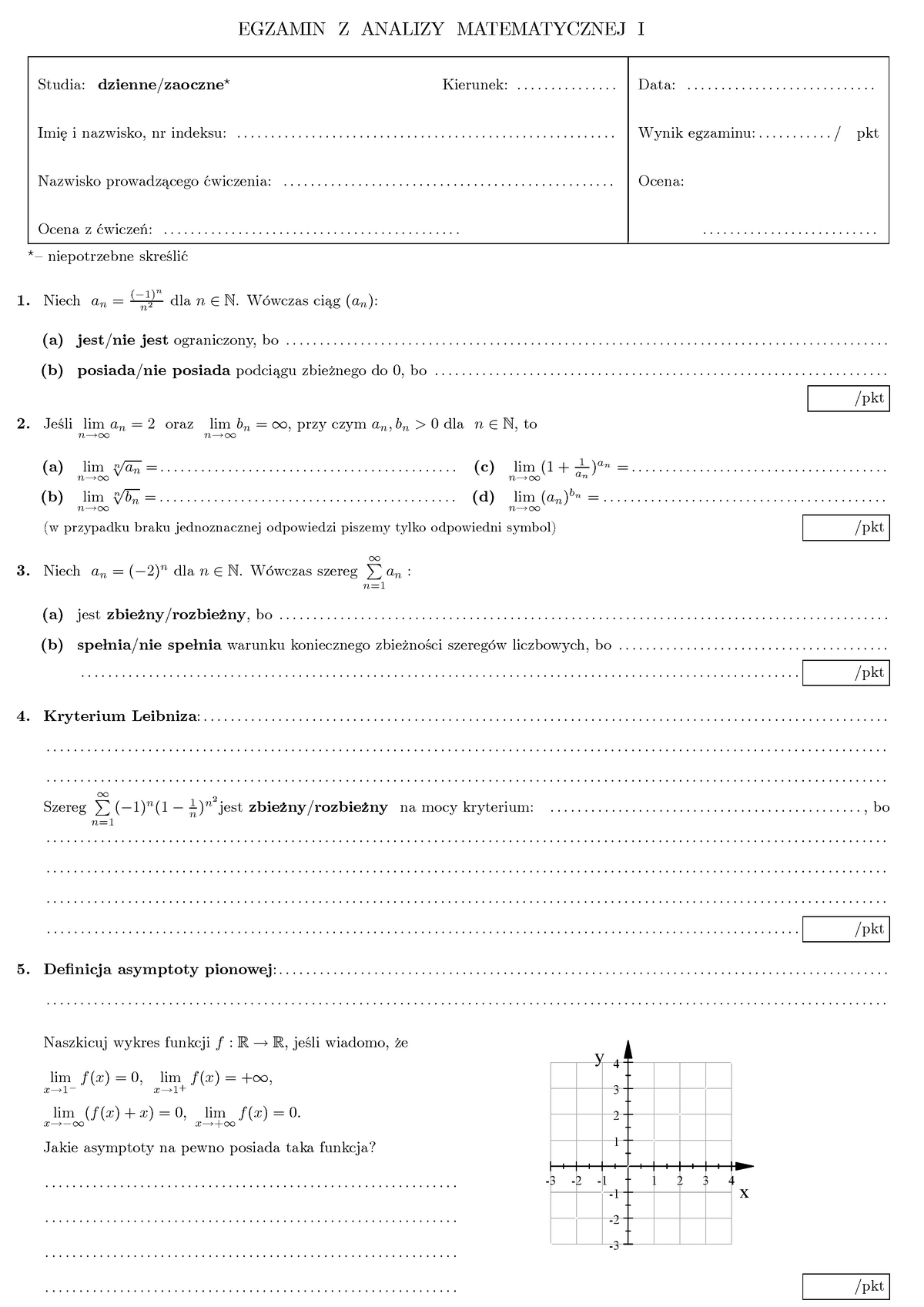 Egzamin Analiza Matematyczna - EGZAMIN Z ANALIZY MATEMATYCZNEJ I Studia ...