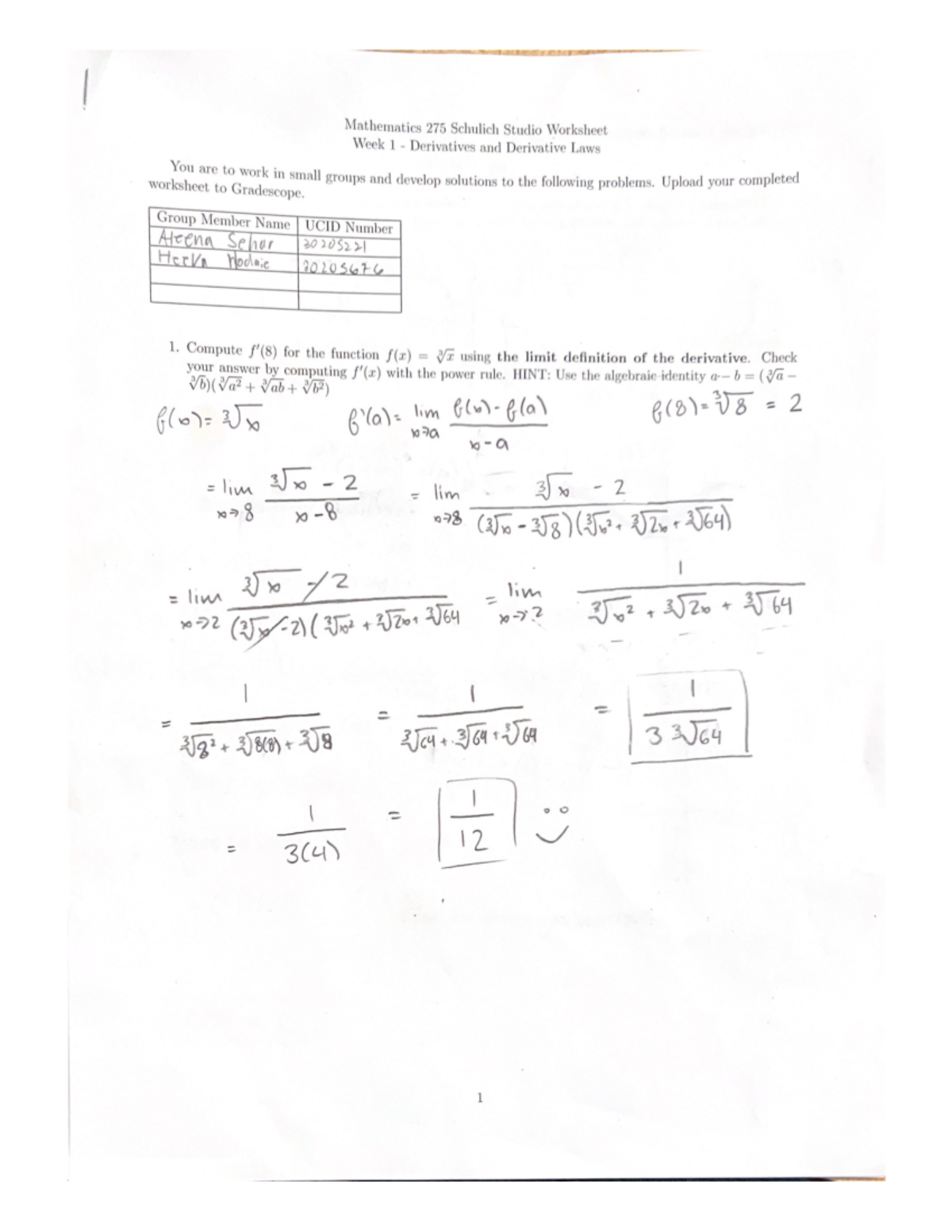 Week one worksheet - MATH 275 - Studocu