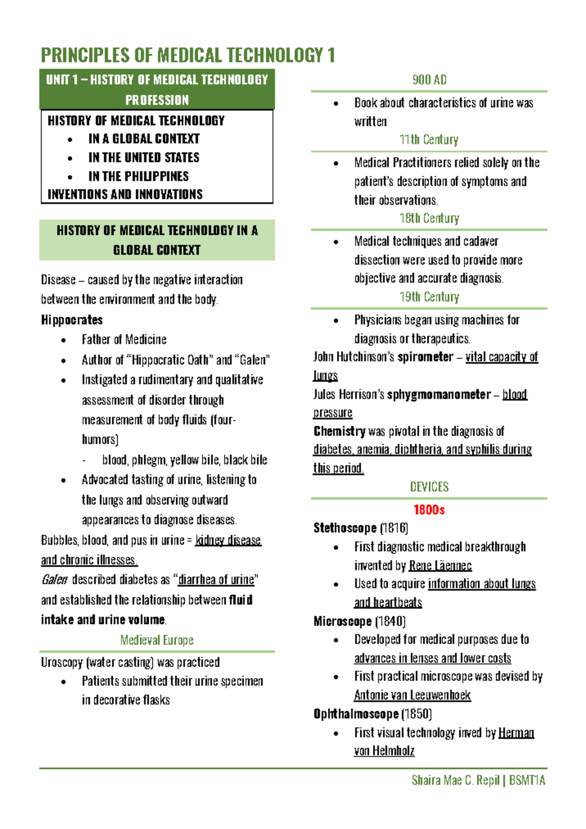 PCML 1 Lesson 1 - pmtp transes unit 1 - UNIT 1 – HISTORY OF MEDICAL ...