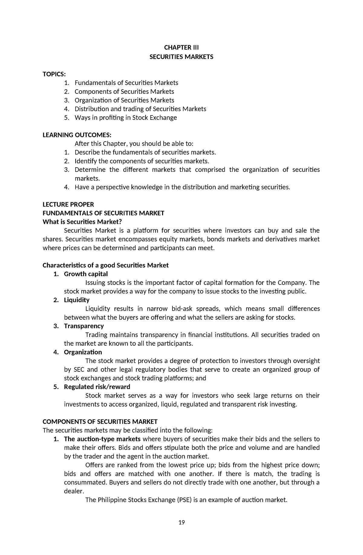 Chapter-III 2 - Work - CHAPTER III SECURITIES MARKETS TOPICS: 1 ...