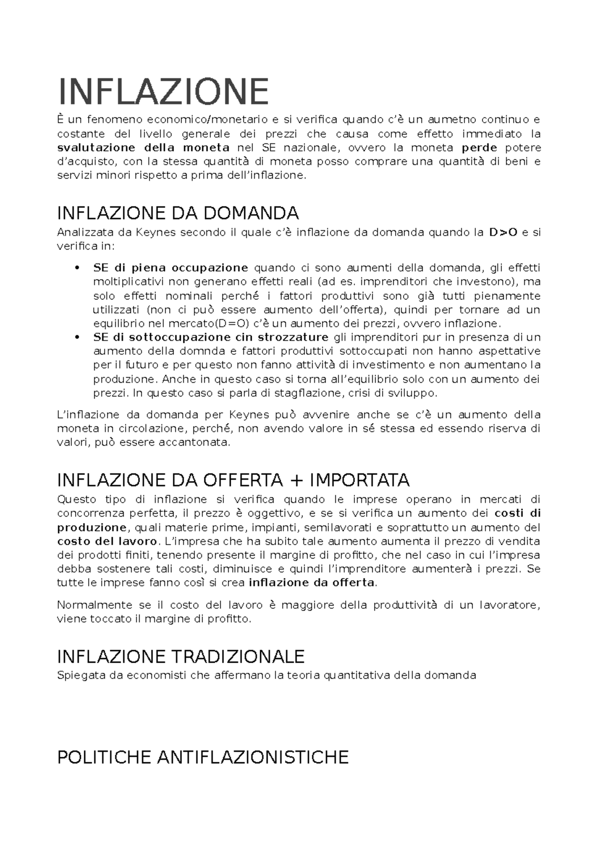 Inflazione - INFLAZIONE È Un Fenomeno E Si Verifica Quando Un Aumetno ...