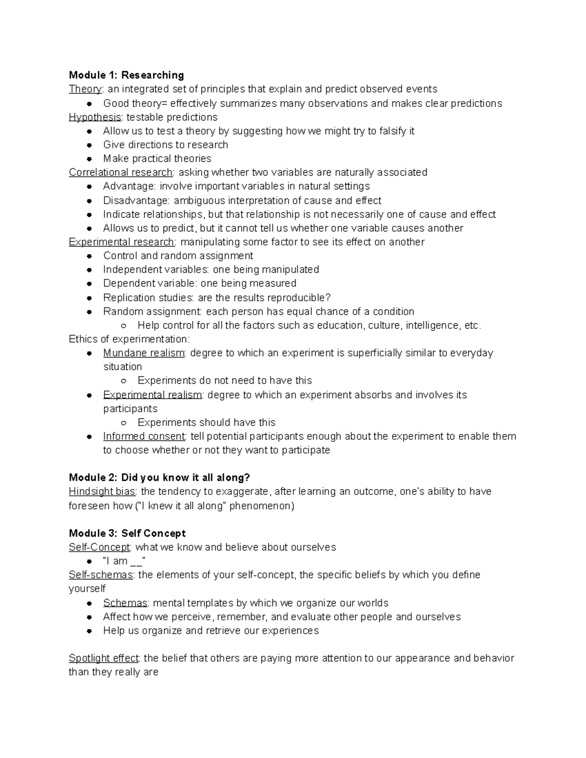 Psych 102 Midterm Notes - Module 1: Researching Theory: an integrated ...