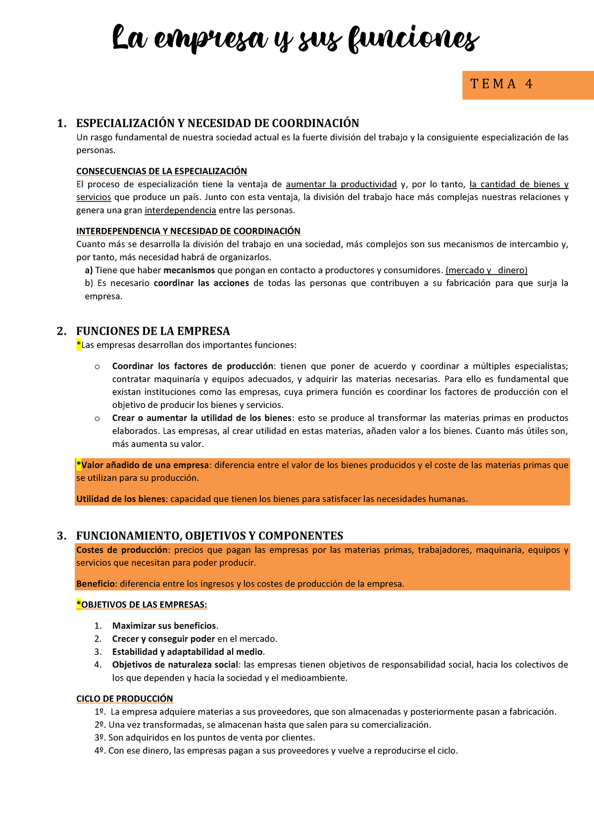 Tema 4 - CYL - 1. ESPECIALIZACI”N Y NECESIDAD DE COORDINACI”N Un Rasgo ...