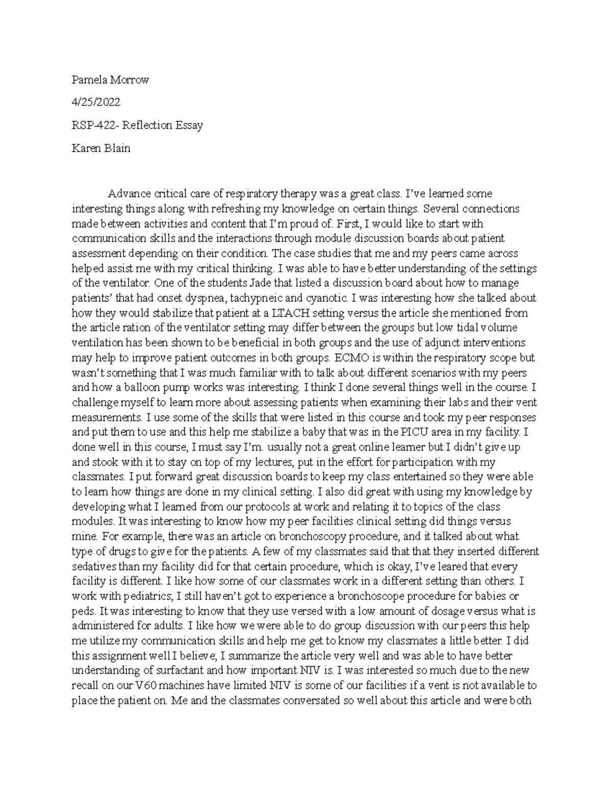 Module 7 Reflection Essay - Pamela Morrow 4/25/ RSP-422- Reflection ...