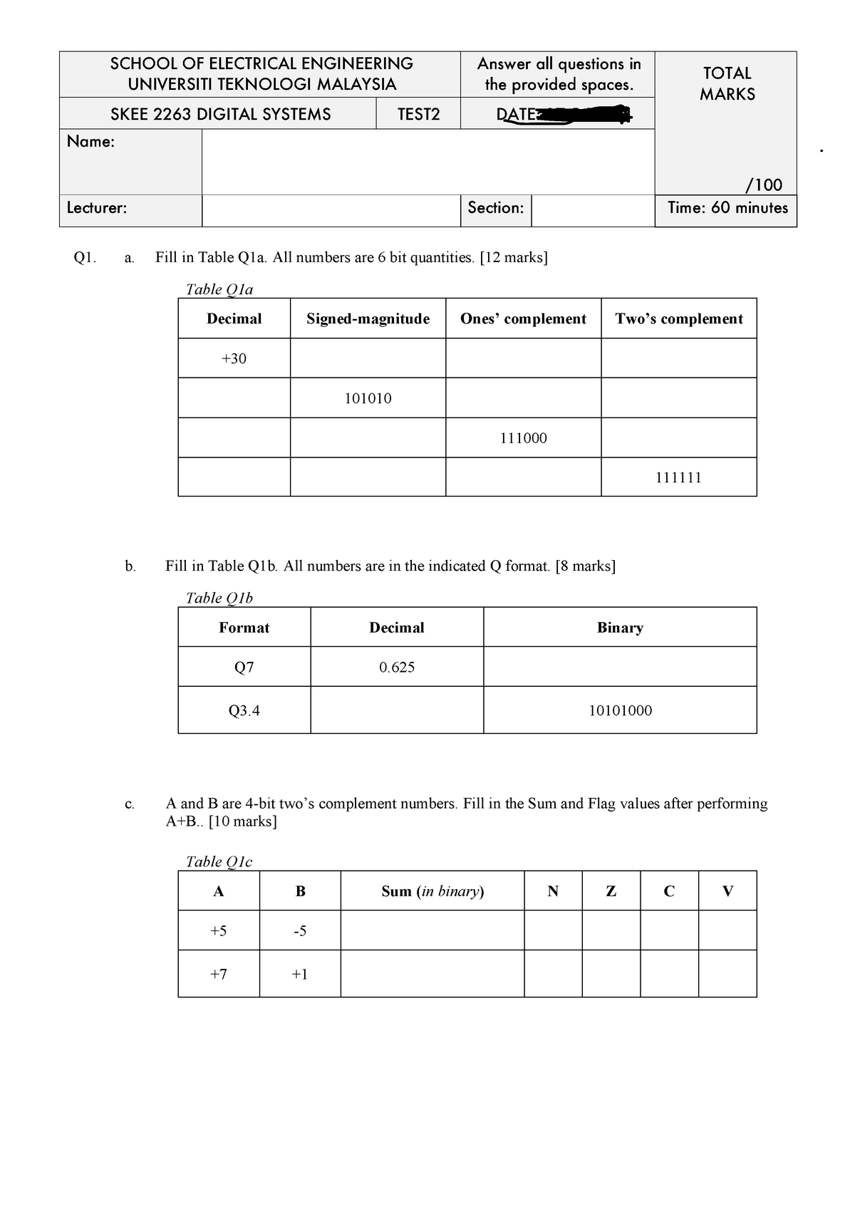 Digital system Skee2263-test1-set3 - SCHOOL O F ELECTRICAL ENGINEERING ...