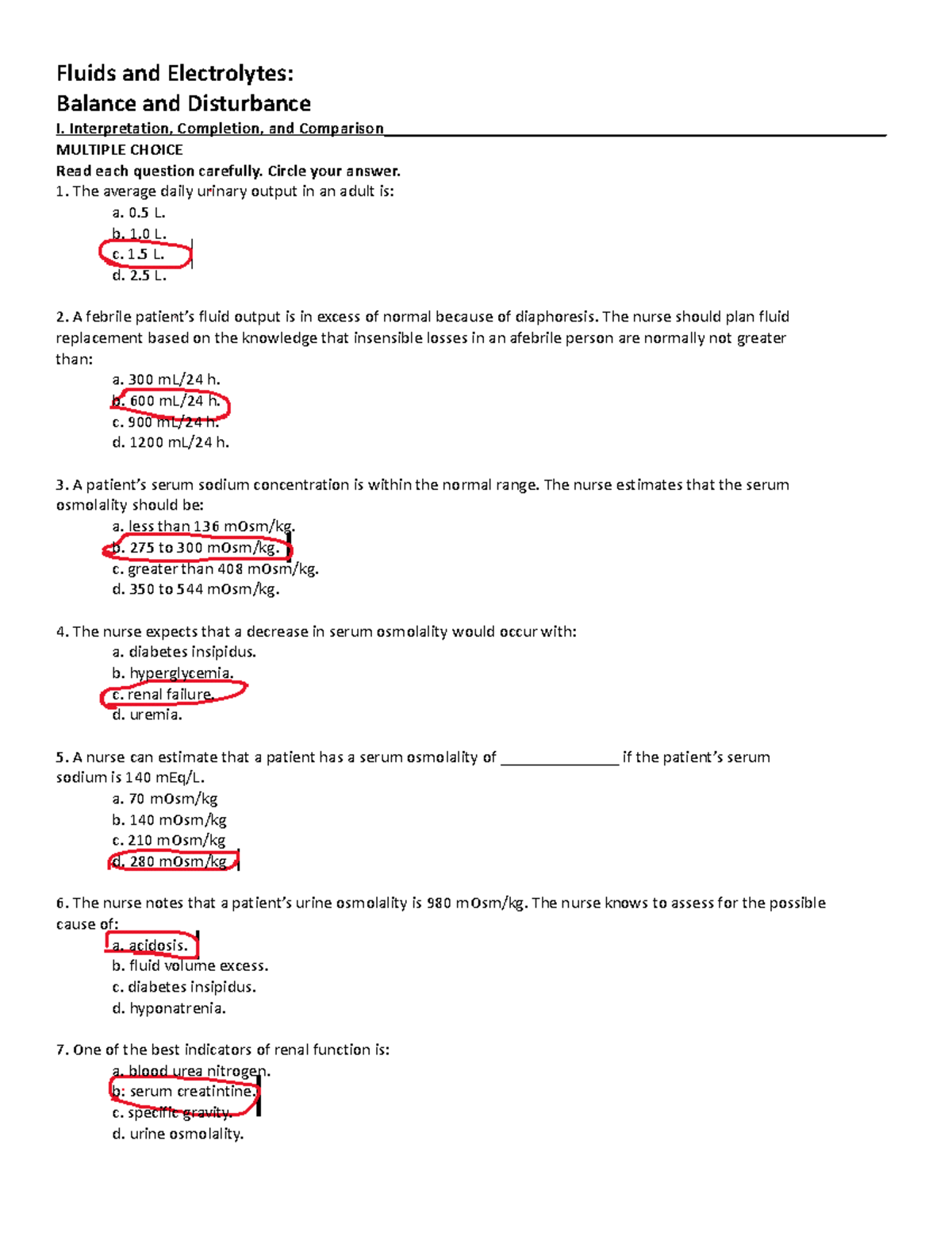 Worksheet FluidsandElectrolytes Fluids and Electrolytes Balance