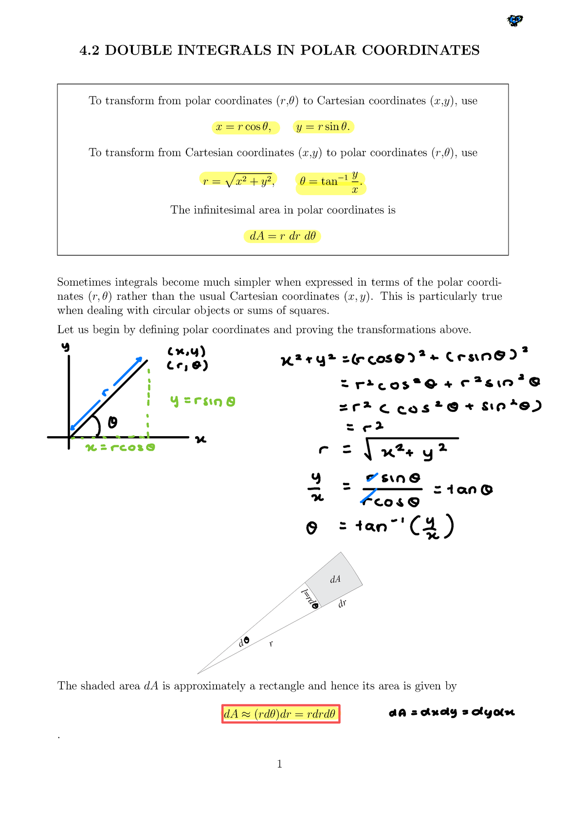 4 2 Polar Coordinates - Math2018 - 4 DOUBLE INTEGRALS IN POLAR ...