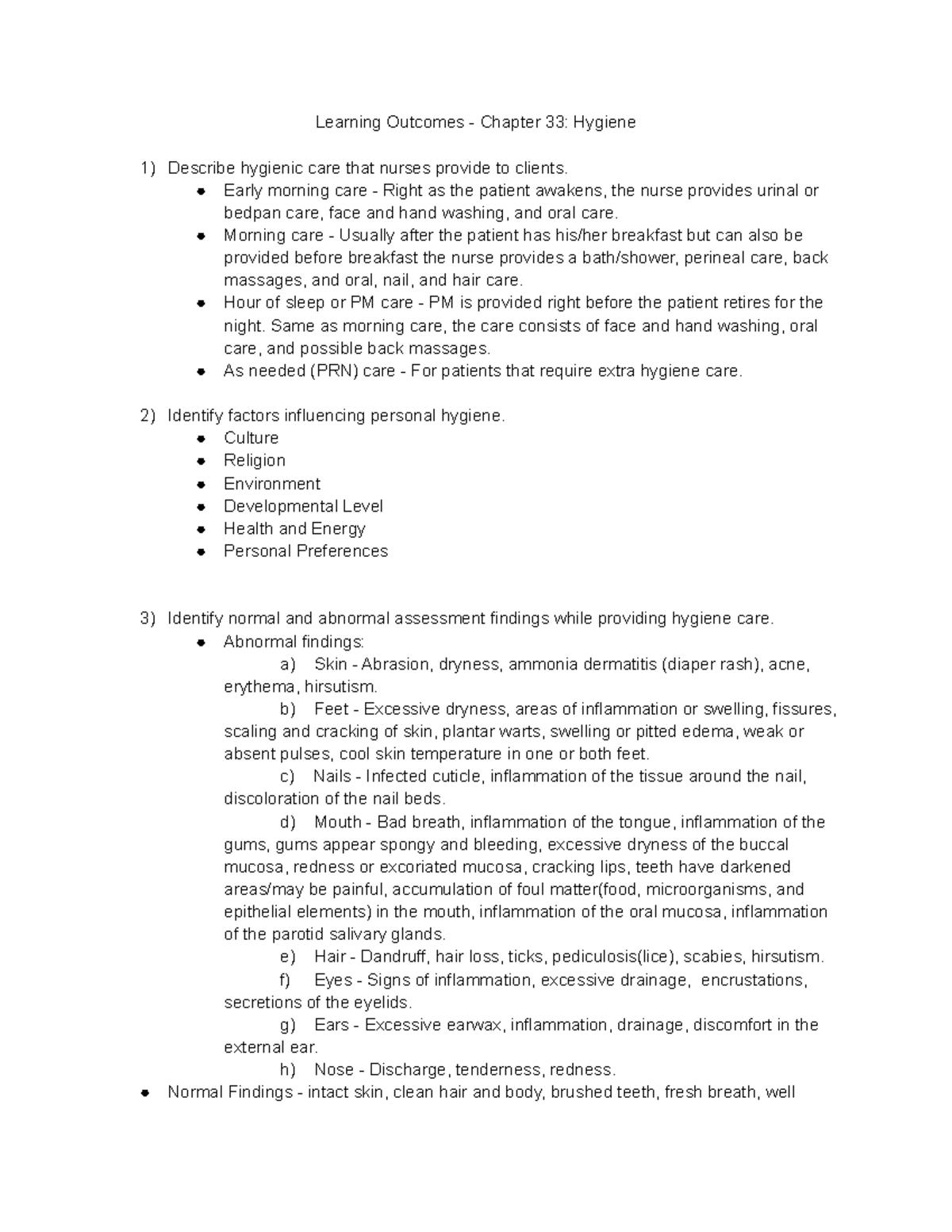 Chapter 33Hygiene Learning Chapter 33 Hygiene Describe