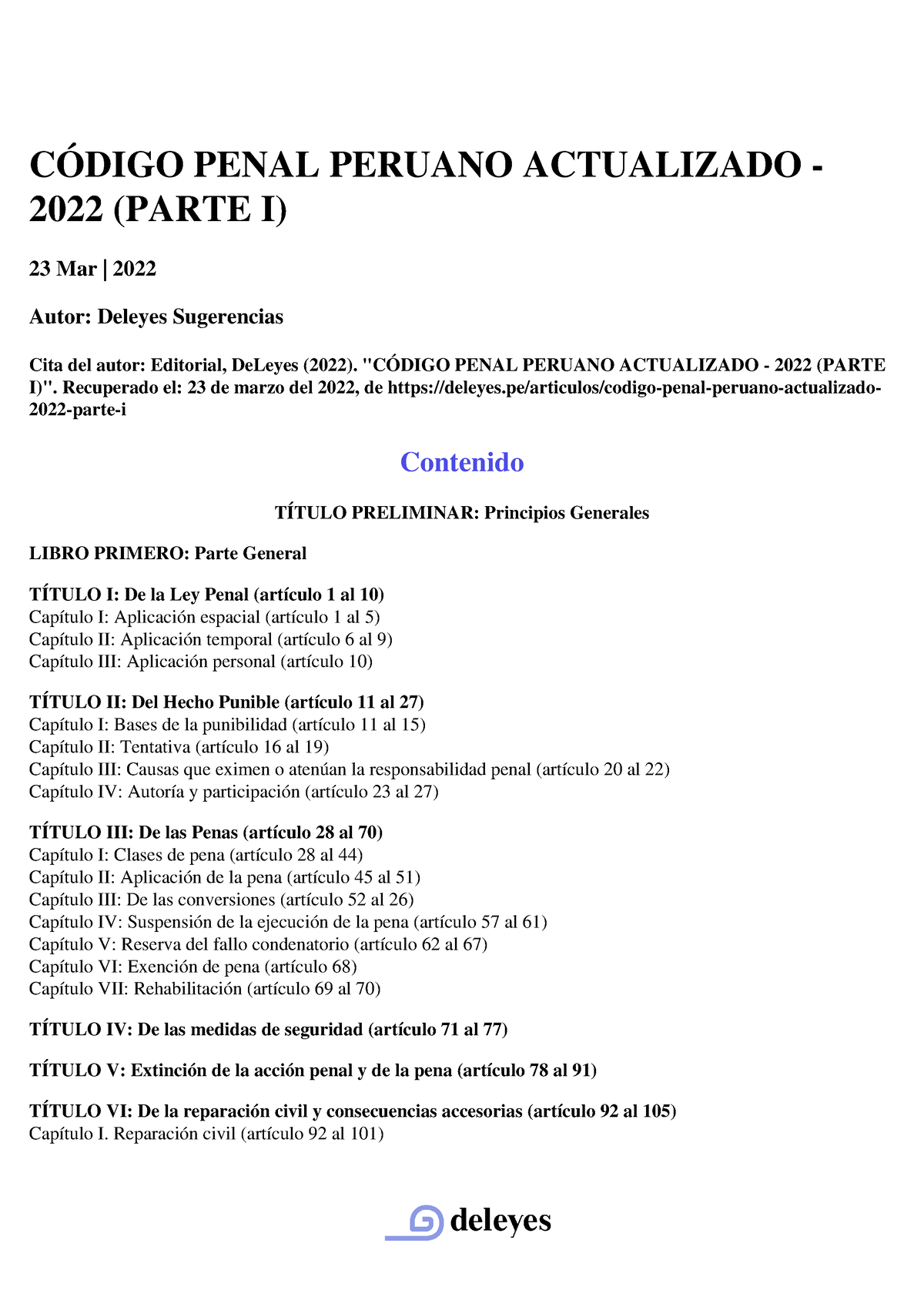 Codigo penal peruano actualizado 2022 parte i CÓDIGO PENAL PERUANO