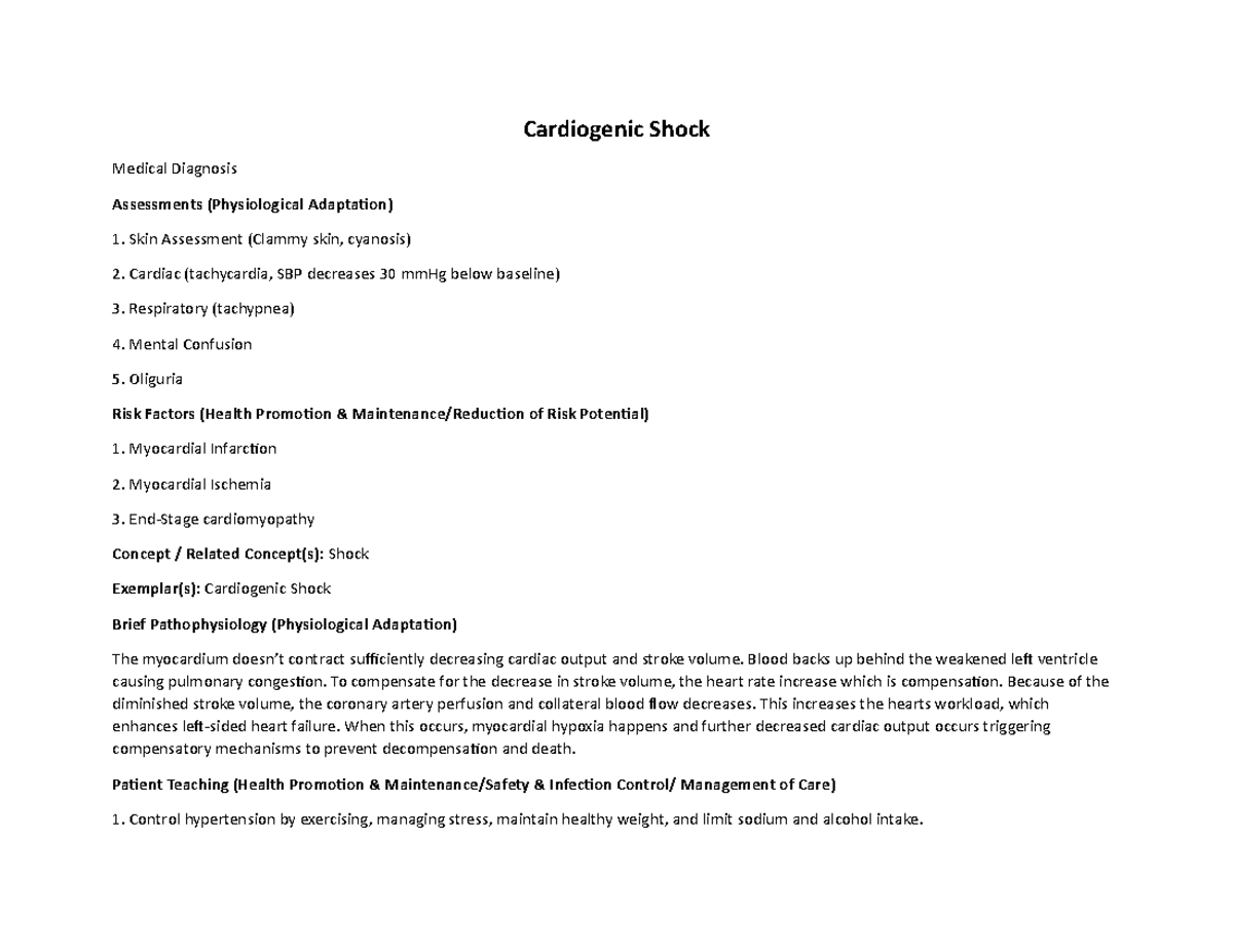 Cardiogenic Shock Mind Map - Cardiogenic Shock Medical Diagnosis ...