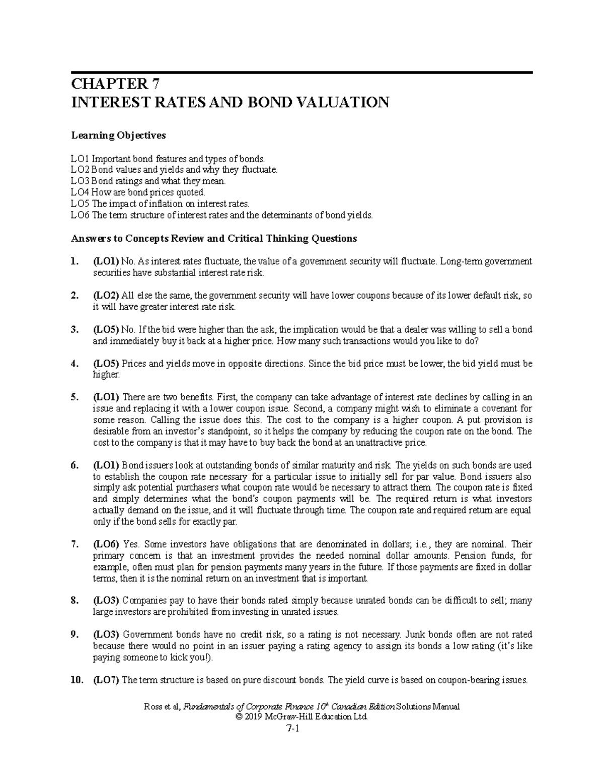 Ross FCF 10ce SM Ch07 Final - CHAPTER 7 INTEREST RATES AND BOND ...