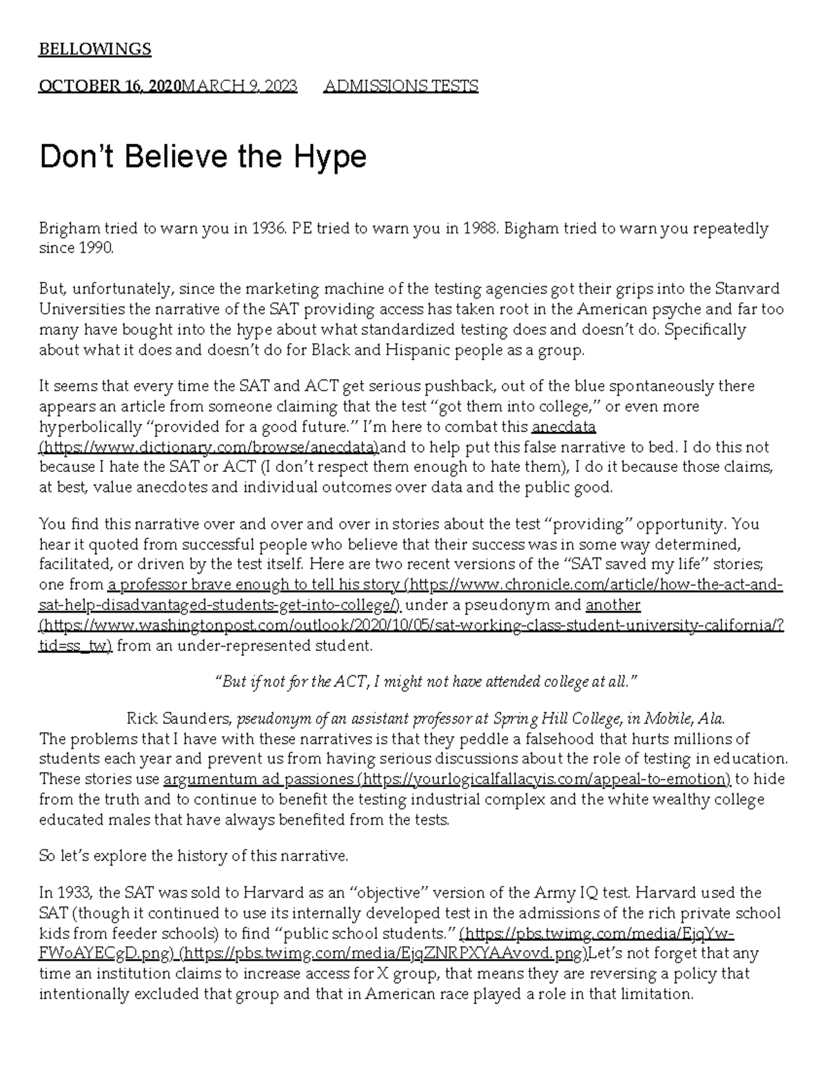 ST Set 1 Pro Don’t Believe the Hype Bellowings BELLOWINGS OCTOBER