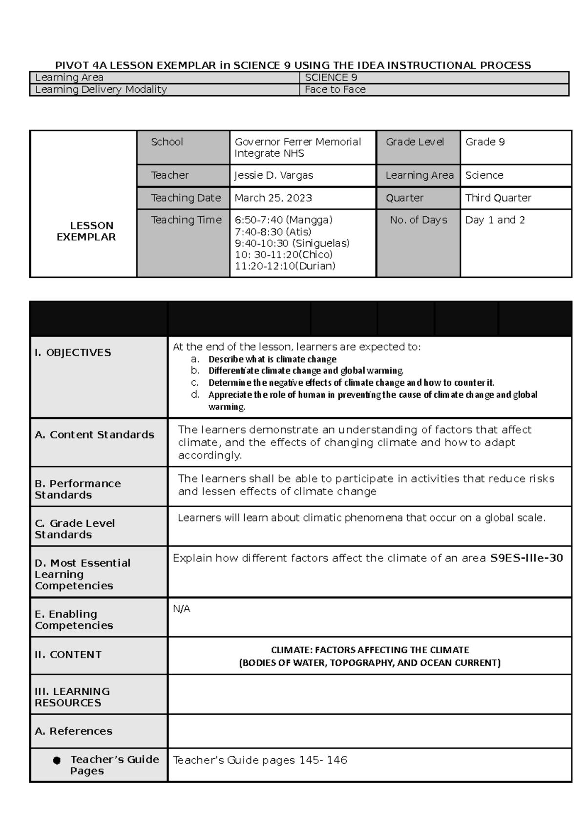 LE-FOR-COT-1 (3) (Repaired) - PIVOT 4A LESSON EXEMPLAR in SCIENCE 9 ...
