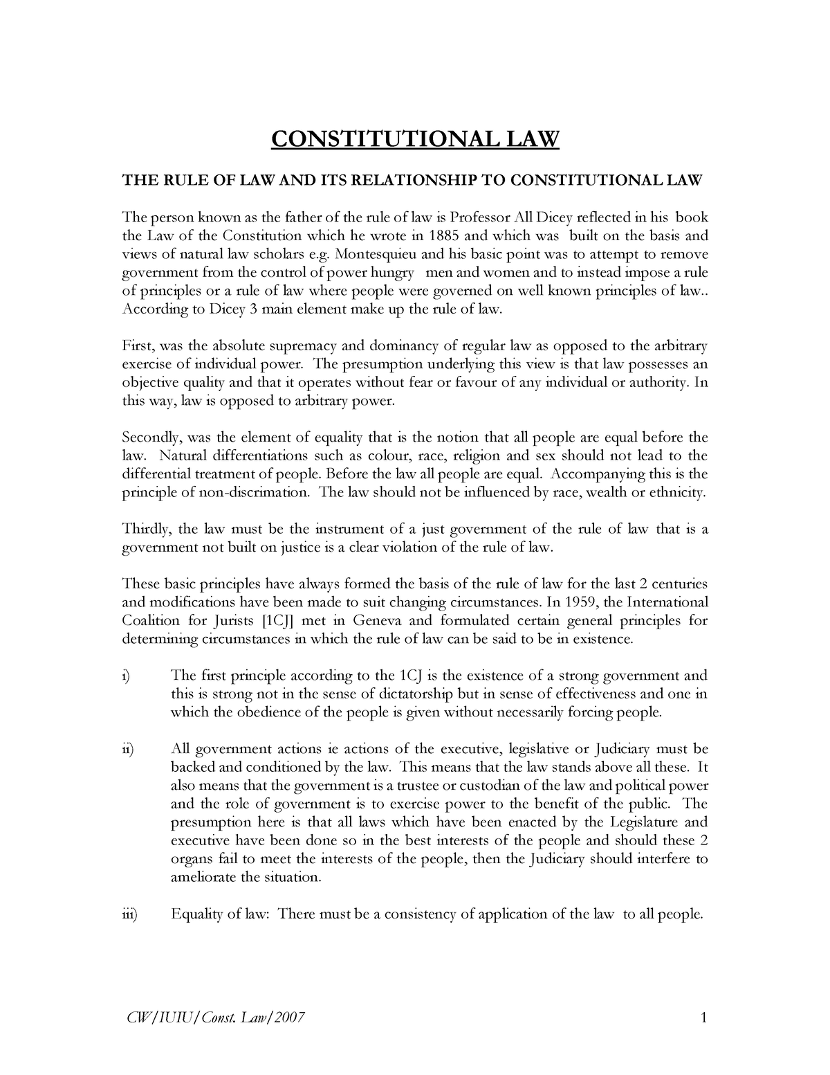 Constitutional Law Notes Constitutional Law The Rule Of Law And Its Relationship To 2767