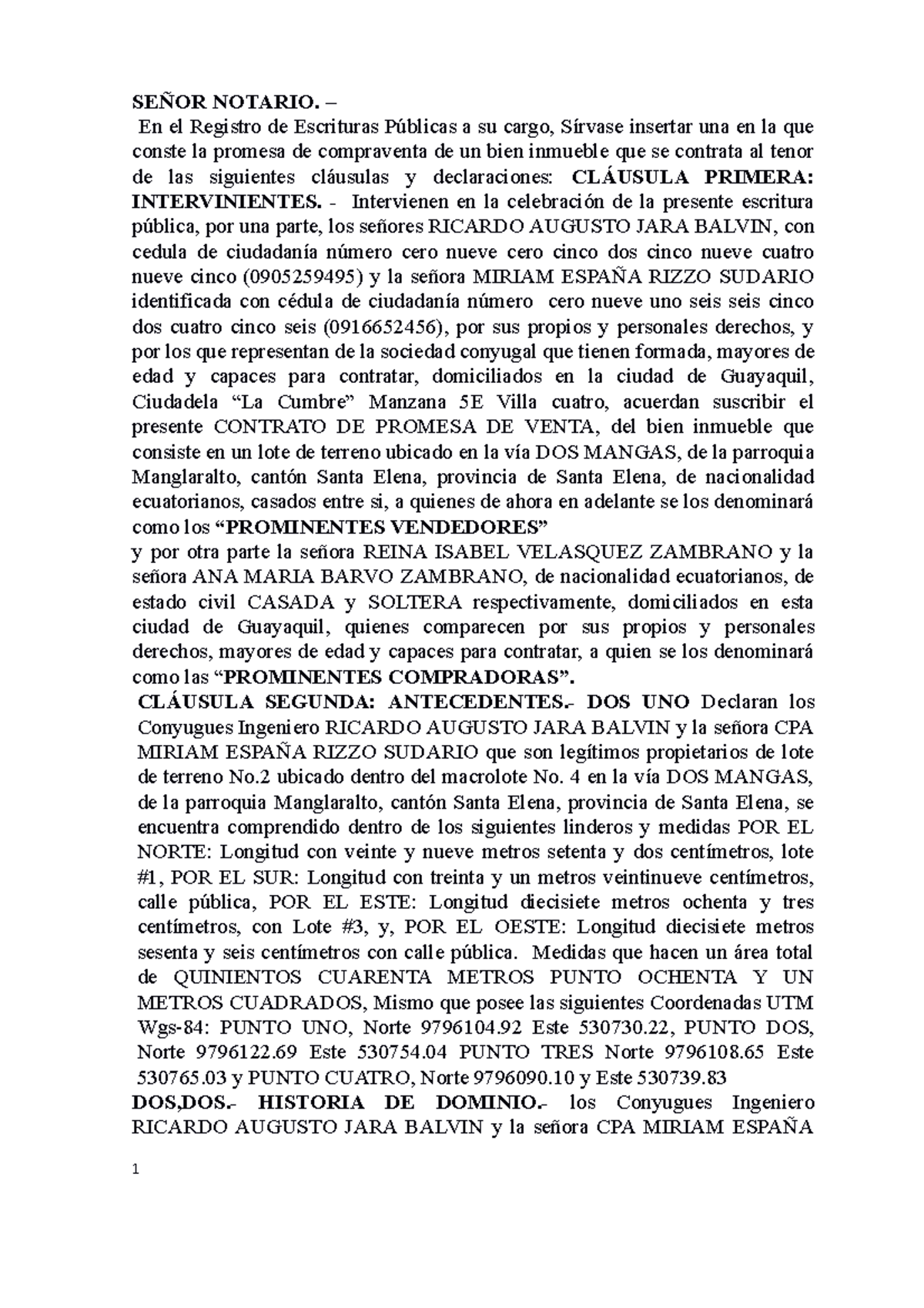 Minuta Promesa De Compraventa Lote 2 SeÑor Notario En El Registro