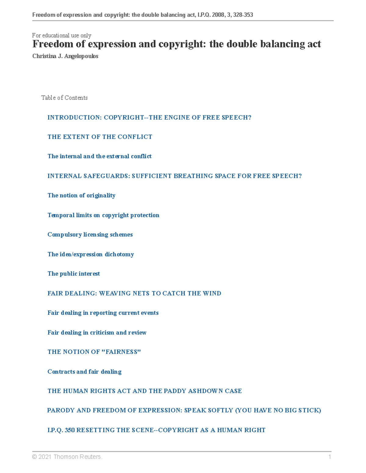 The double balancing act article - For educational use only Freedom of ...