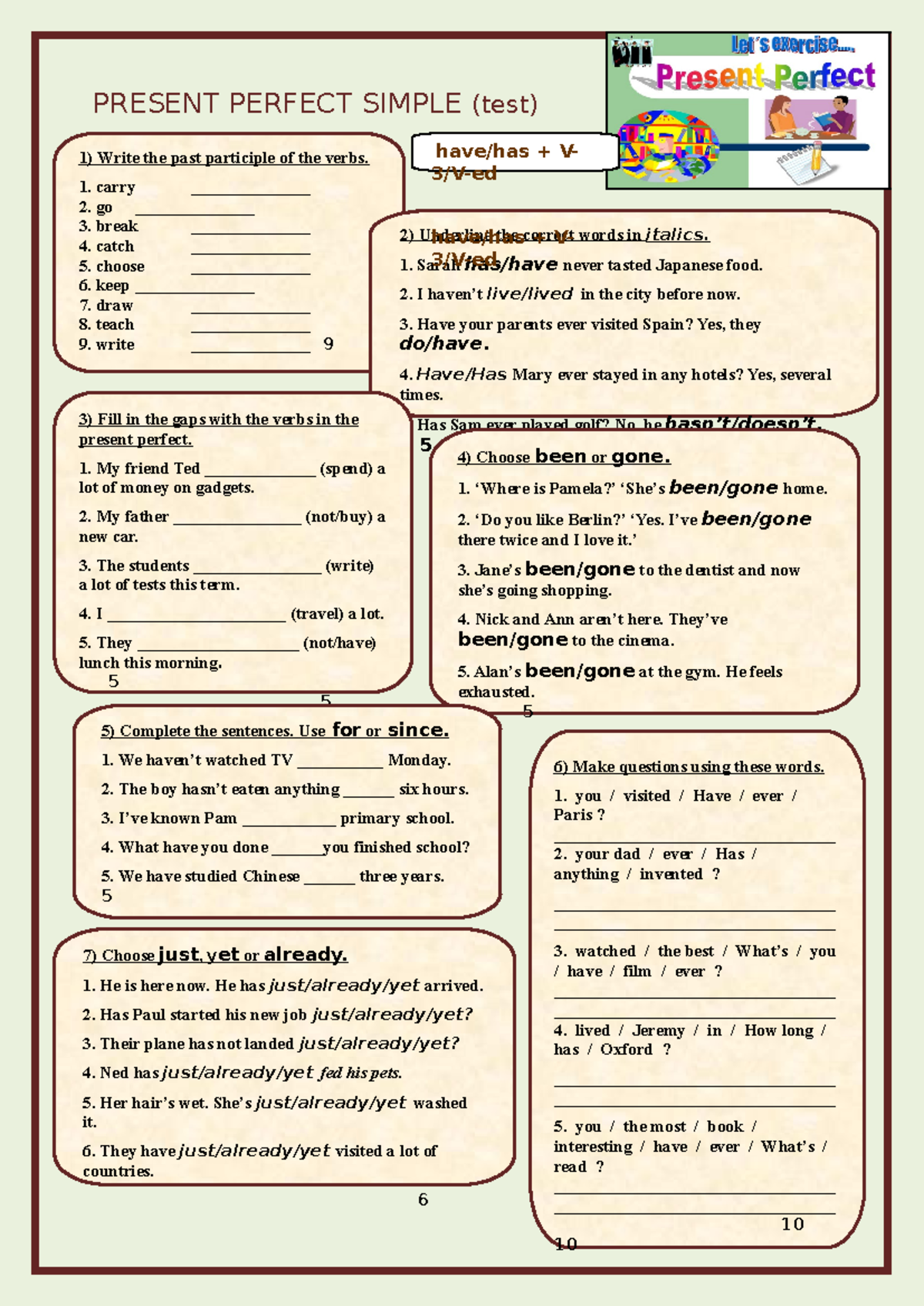 6.present-perfect - PRESENT PERFECT SIMPLE (test) 1) Write the past ...