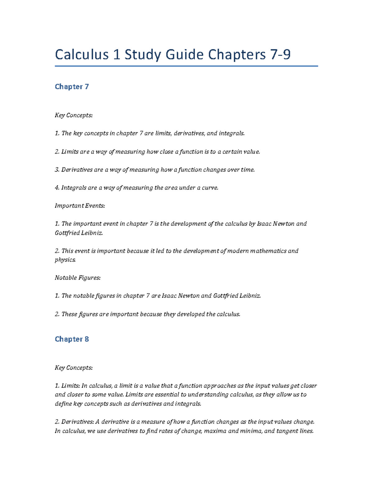 Calculus 1 Study Guide Chapters 7 9 Limits Are A Way Of Measuring How Calculus 1 Study Guide Chapters 7 9 Limits Are A Way Of Measuring How