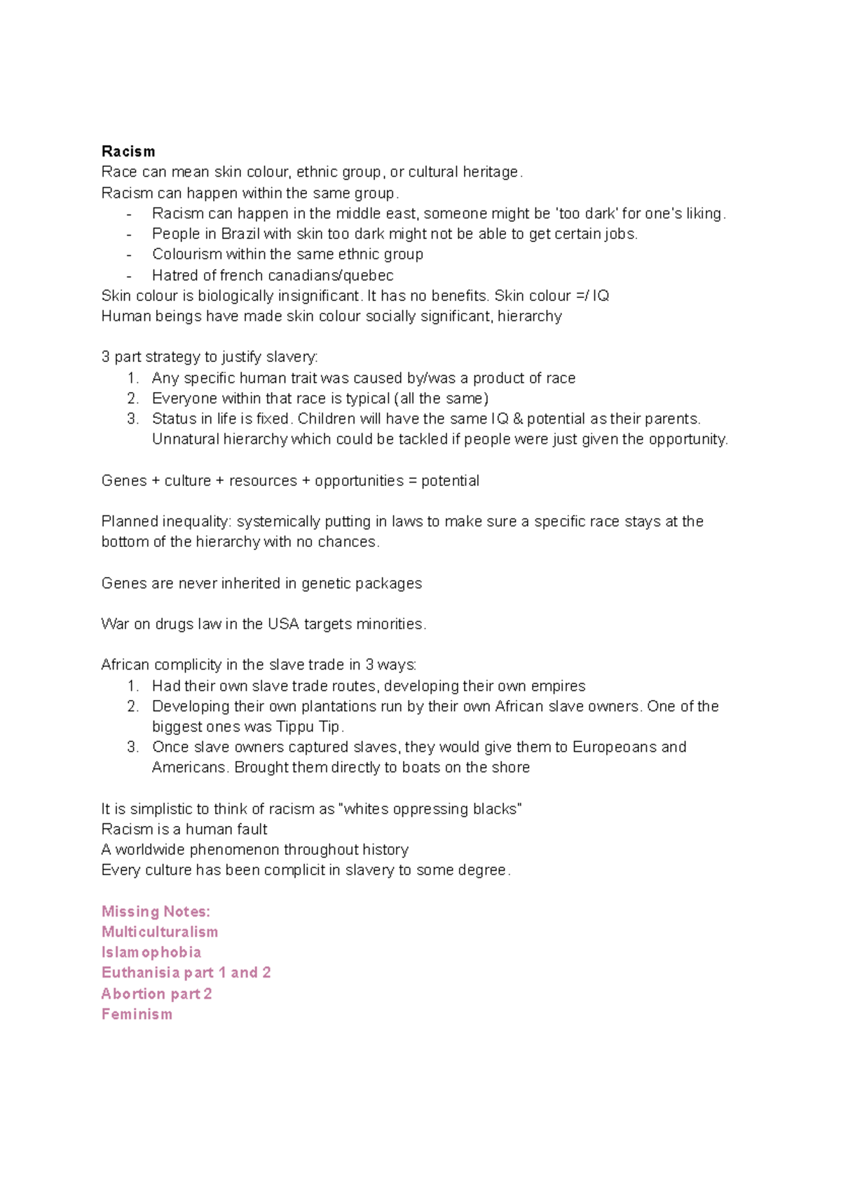 SCS 1150 notes: abortion, cosmopolitanism, racism - Racism Race can ...