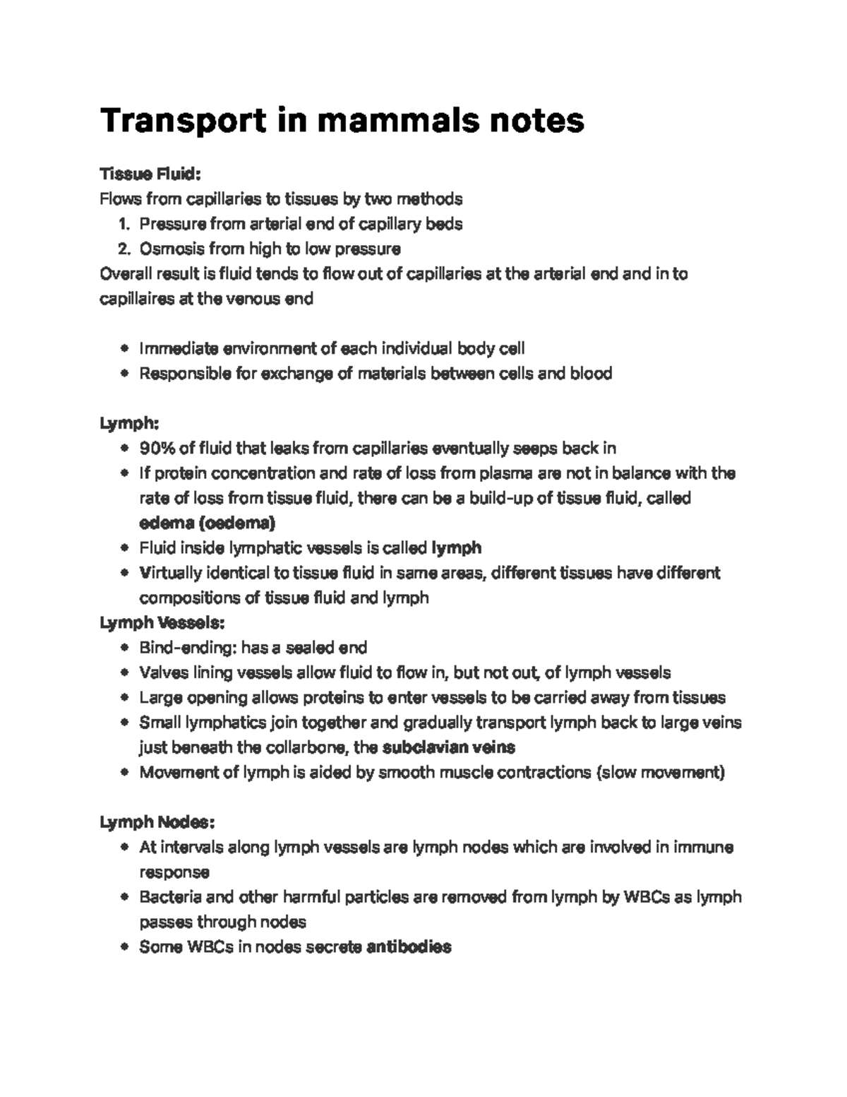 Transport in mammals notes1 - Tra n s p o r t i n m a m m a l s n o te