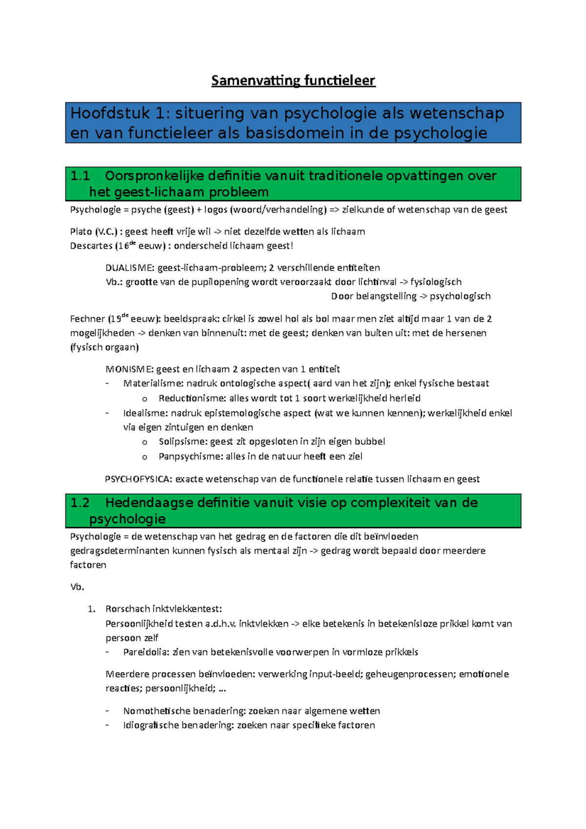 Samenvatting Functieleer - Samenvatting Functieleer Hoofdstuk 1 ...