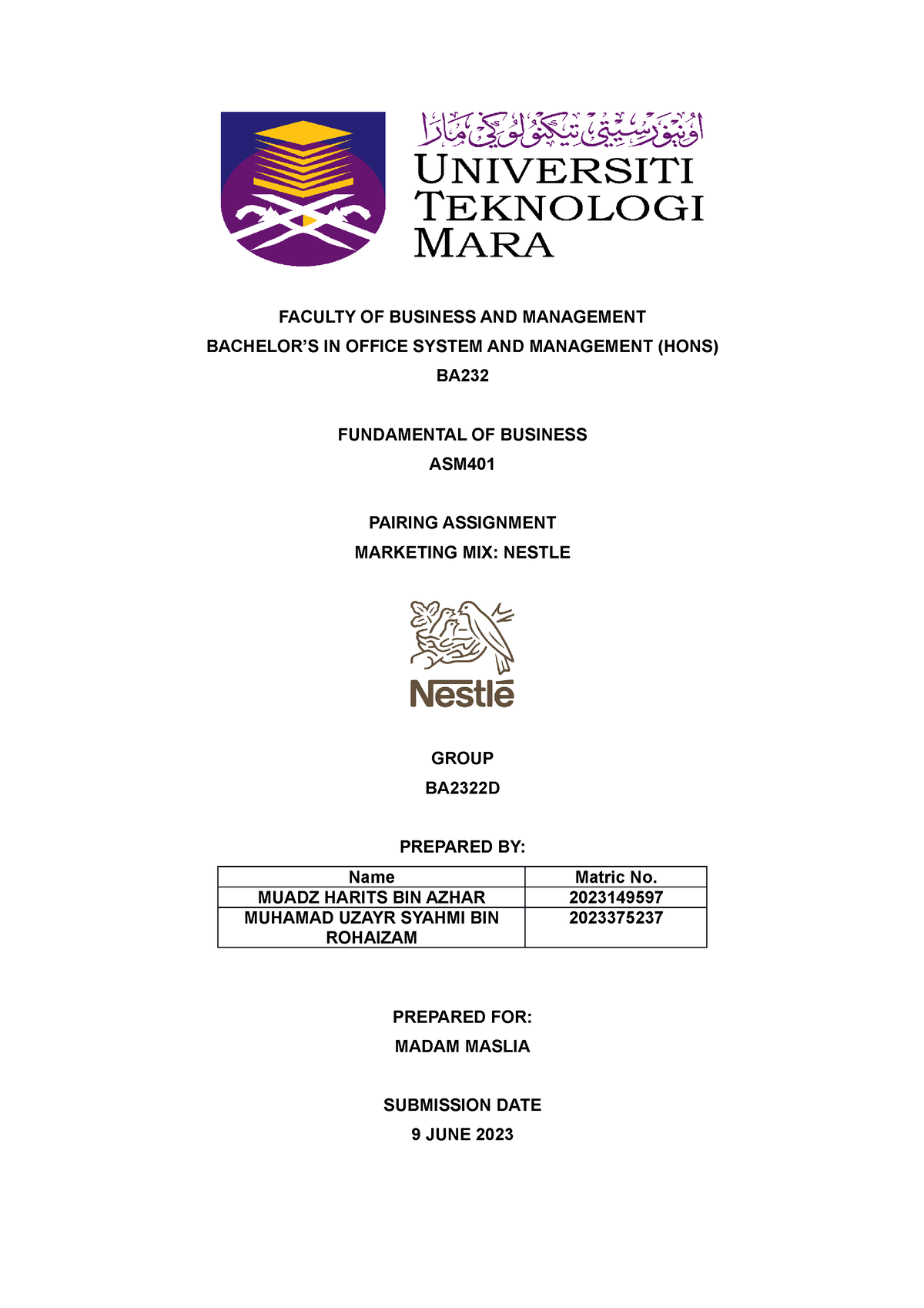 asm401 marketing mix assignment