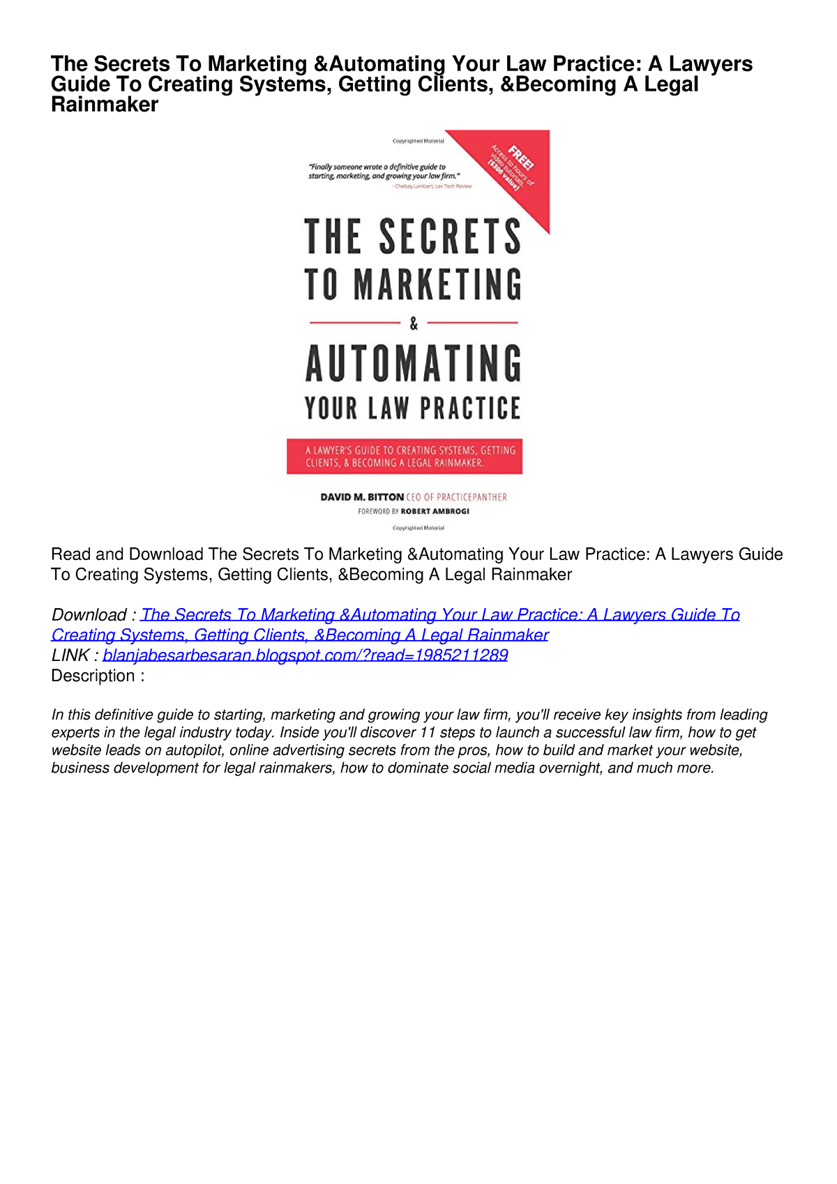 (PDF/DOWNLOAD) The Secrets To Marketing Automating Your Law Practice: A ...