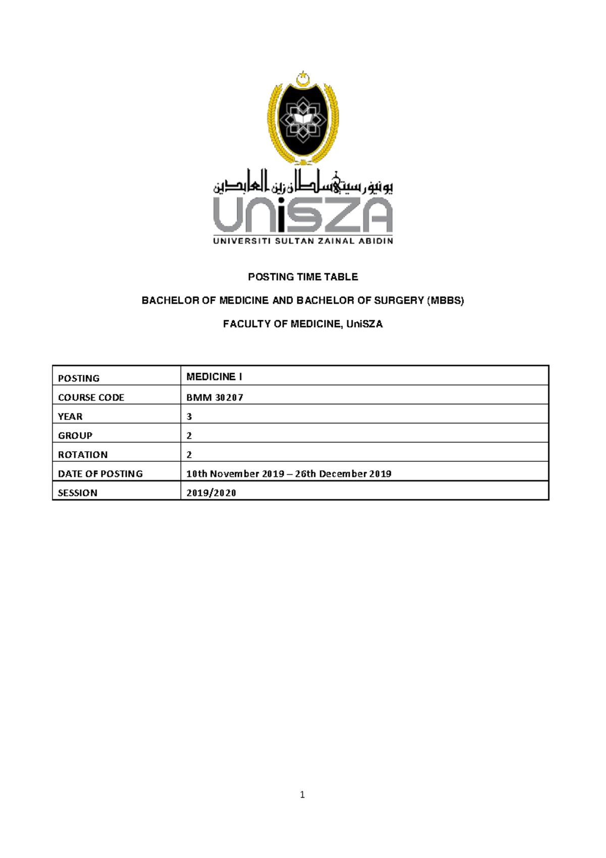Timetable Internal Medicine 1 Y3G2R2 2019 2020 - POSTING TIME TABLE ...