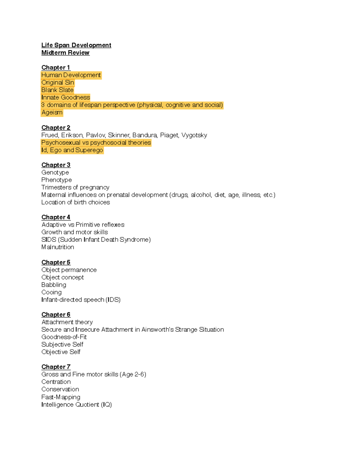 Midterm Review - Life Span Development Midterm Review Chapter 1 Human ...