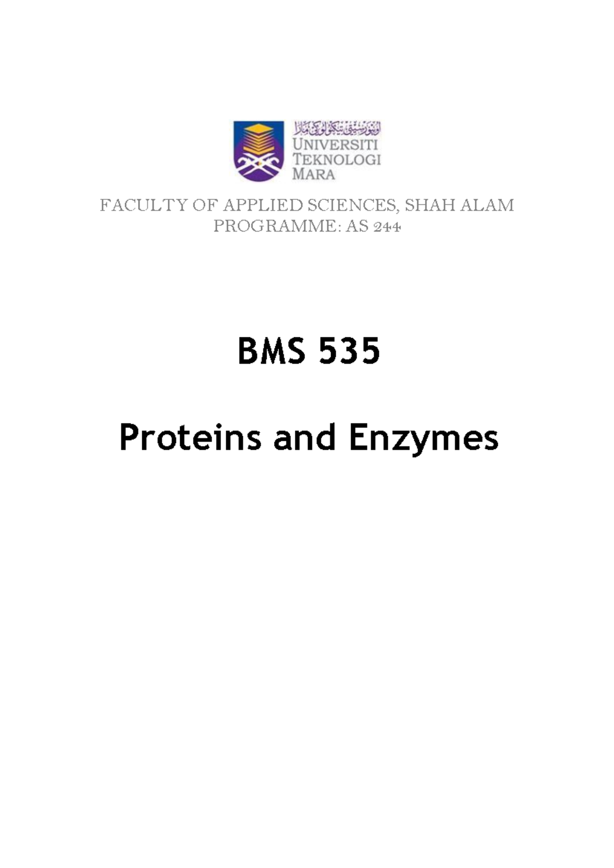 LAB Manual BMS535 - FACULTY OF APPLIED SCIENCES, SHAH ALAM PROGRAMME ...