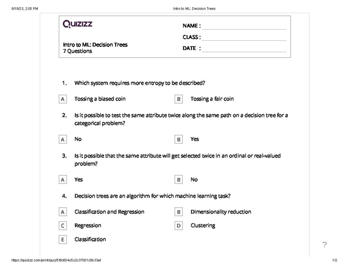 Intro to ML Decision Trees - 8/19/23, 2:05 PM Intro to ML: Decision ...