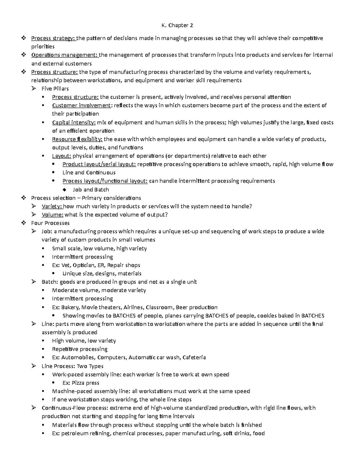 K. Chatpter 2 - Lecture notes K.2 - K. Chapter 2 Process strategy: the ...