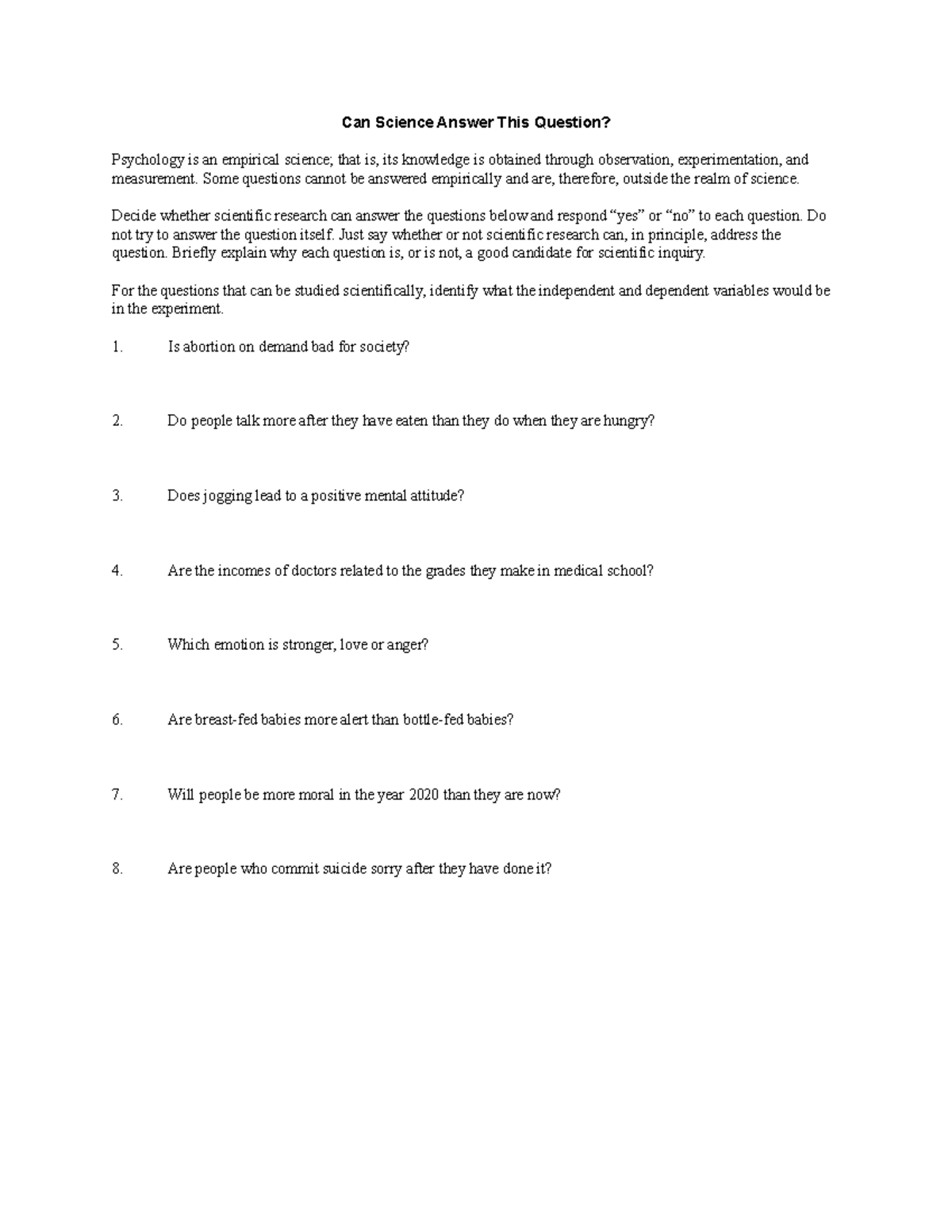 Can Science Answer This Question Can Science Answer This Question