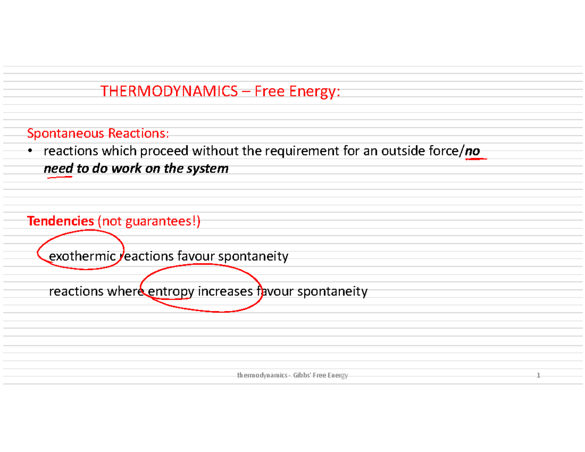 Topic 20 - Free Energy Notes - ####### thermodynamics ‐ Gibbs' Free ...