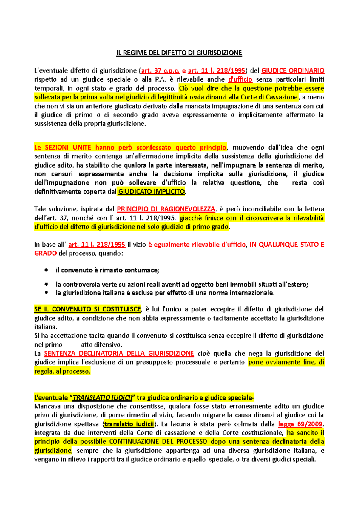 Difetto DI Giurisdizione Translatio Iudicii Regolamento Preventivo DI ...