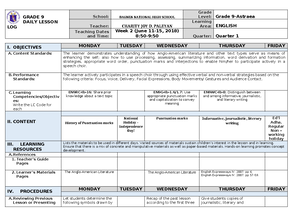 English 8 - DETAILED LESSON LOG - GRADES 1 to 12 DAILY LESSON LOG ...