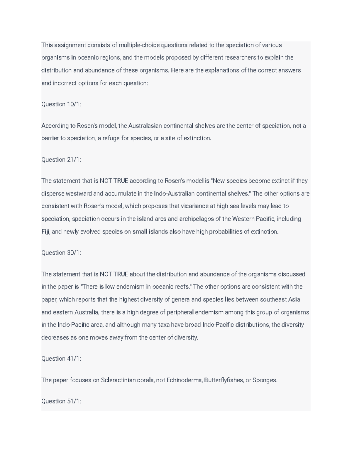 Marine biogeography quizz assignment based on research papers - This ...