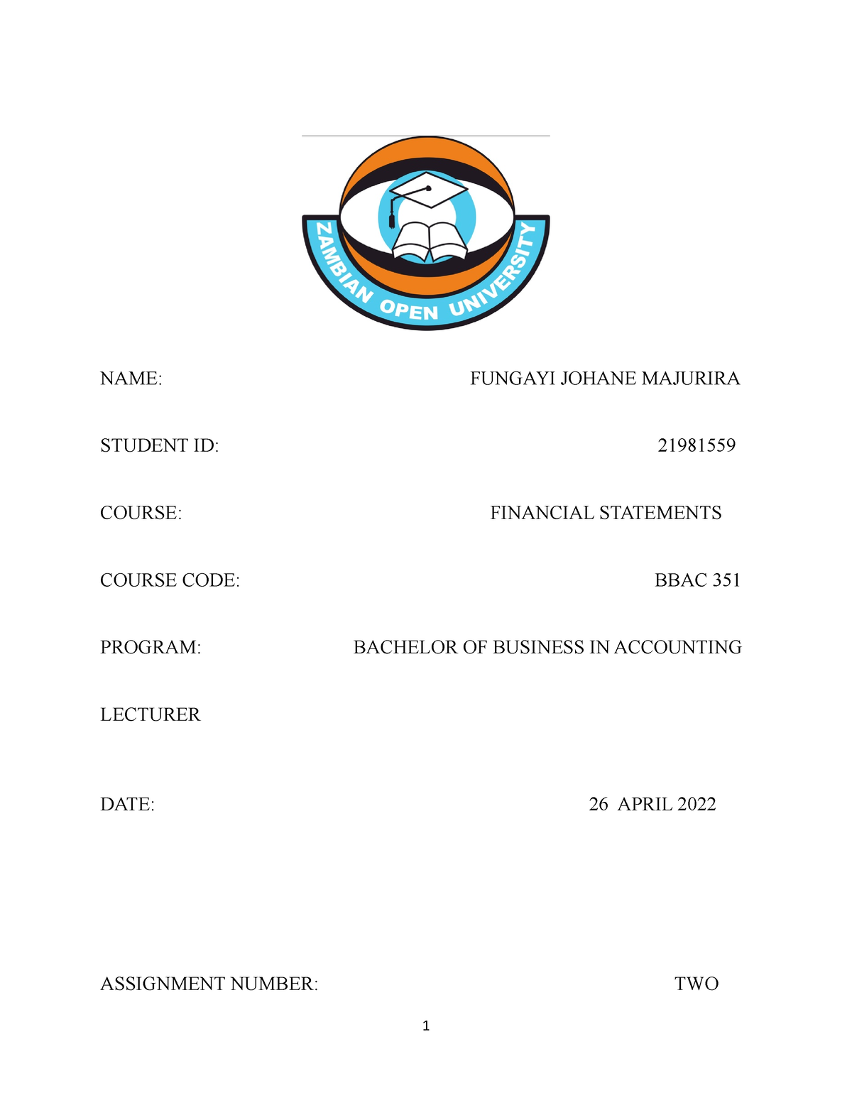 financial statements assignment