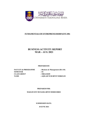 ent300 individual assignment business activity