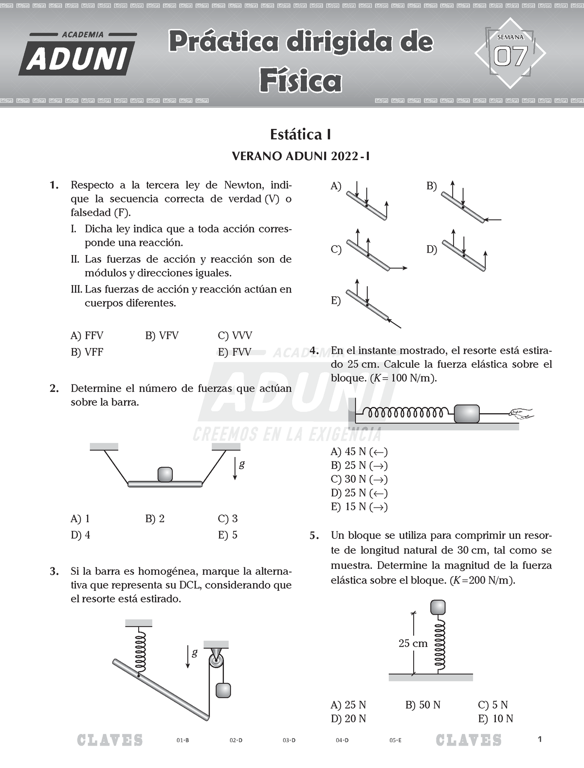 F VAD Diri Sem7 - Pl P - Verano ADUNI Física Respecto A La Tercera Ley ...