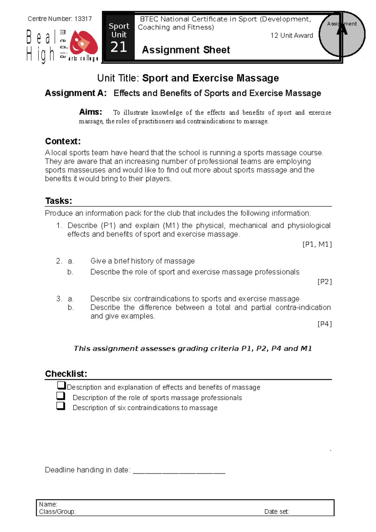 sports massage assignment 1