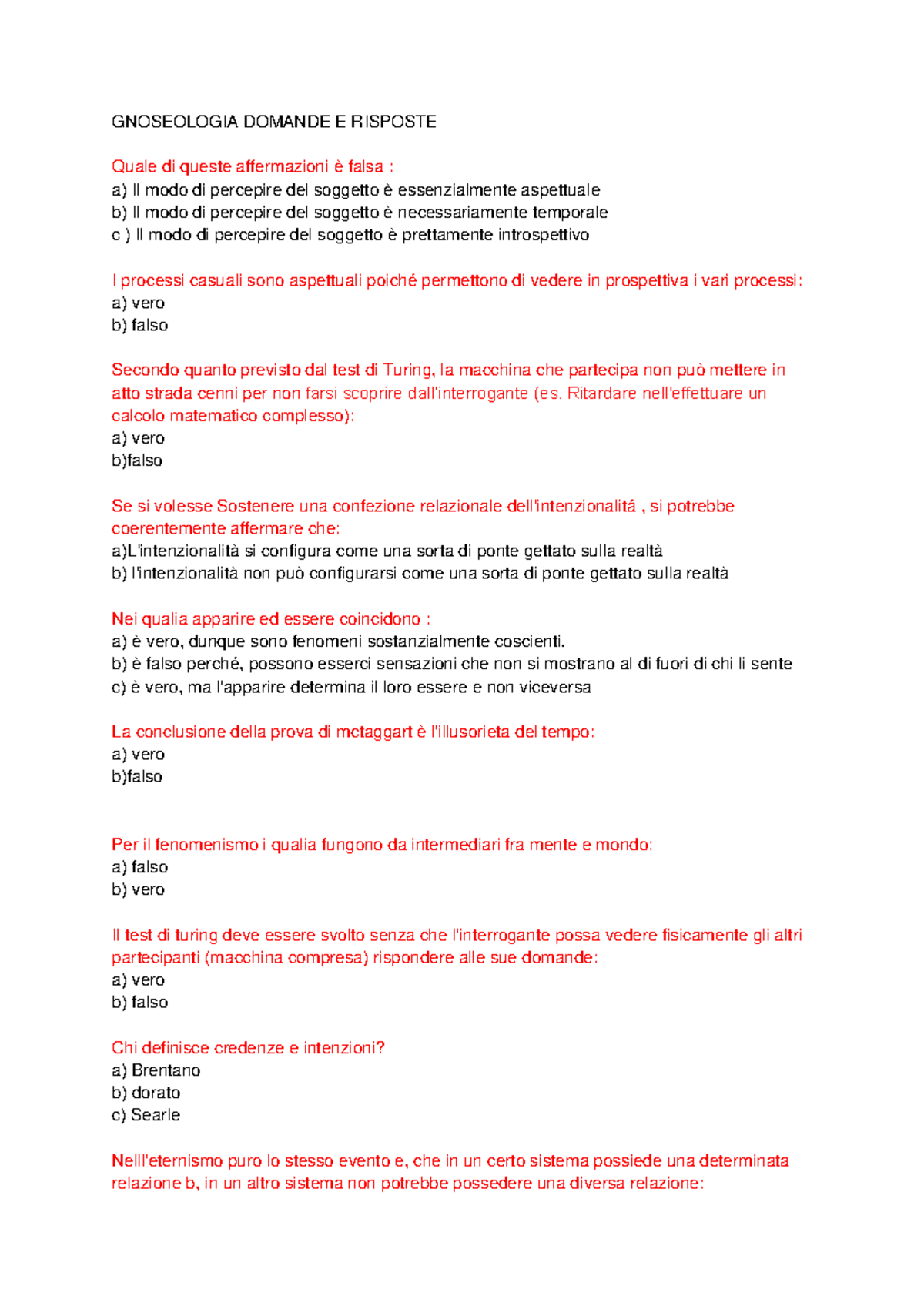 Gnoseologia domande1 GNOSEOLOGIA DOMANDE E RISPOSTE