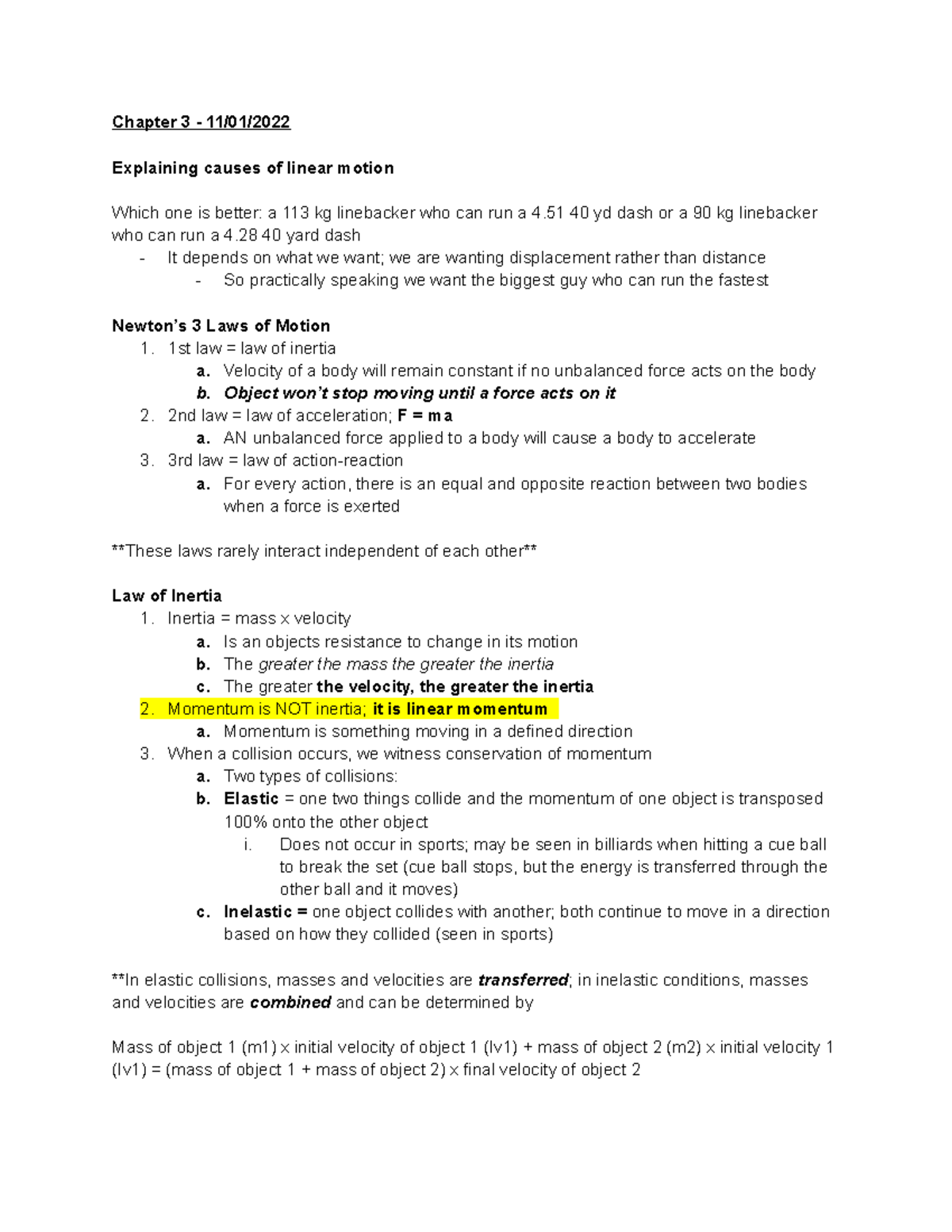 Unit 3 Notes - KNR 282 - Chapter 3 - 11/01/ Explaining causes of linear ...