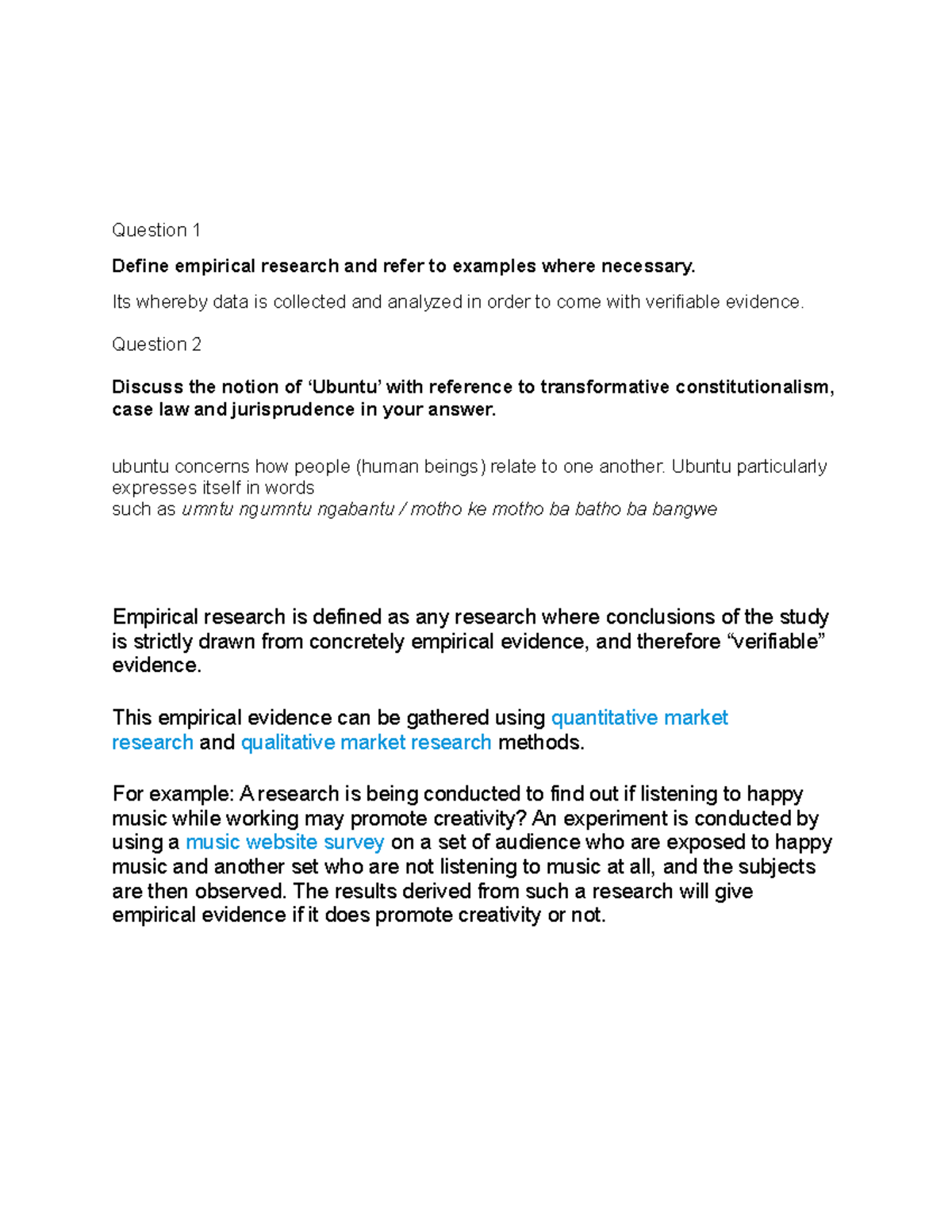 ILW assignment Definition of empirical research and qualitative market ...