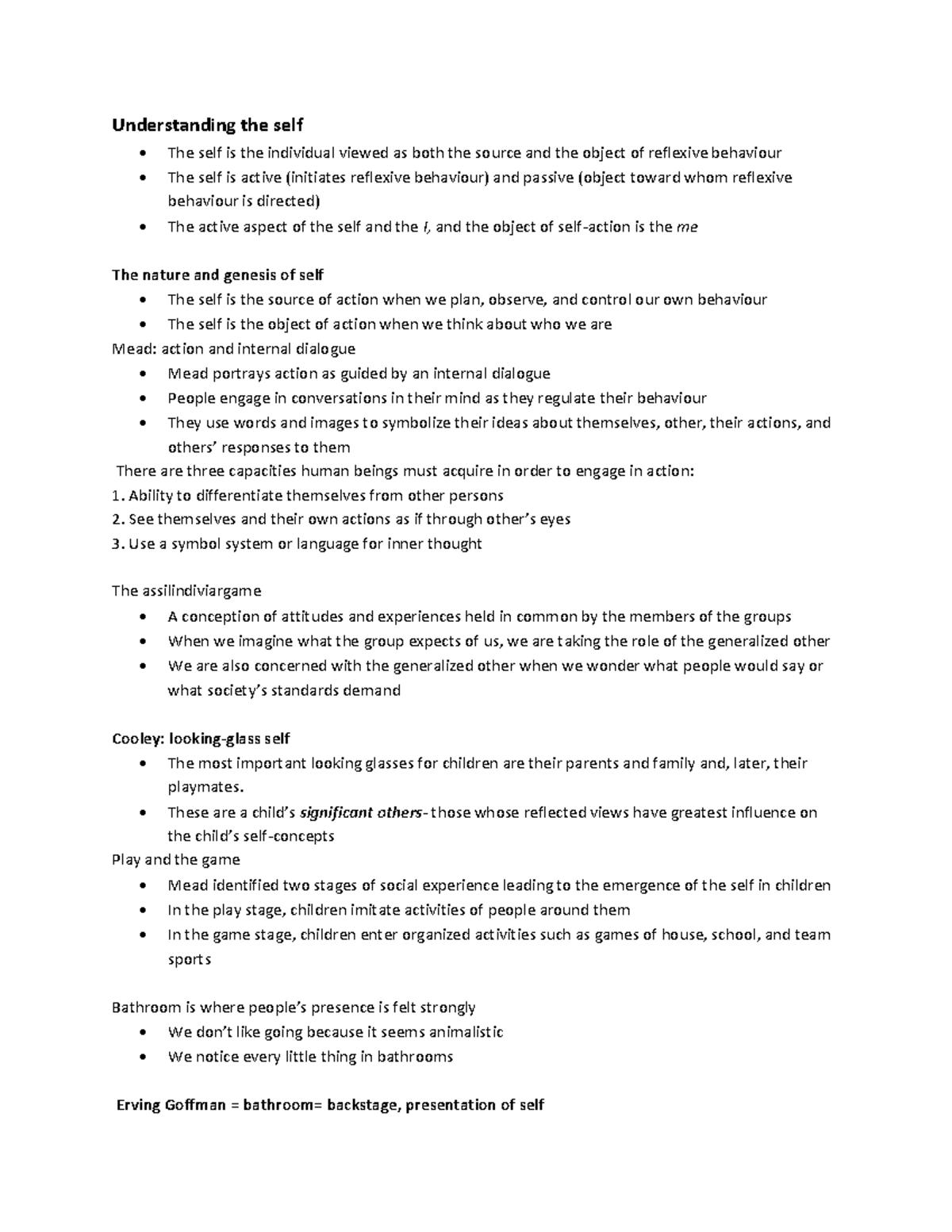 Understanding the self Understanding the self The self is the