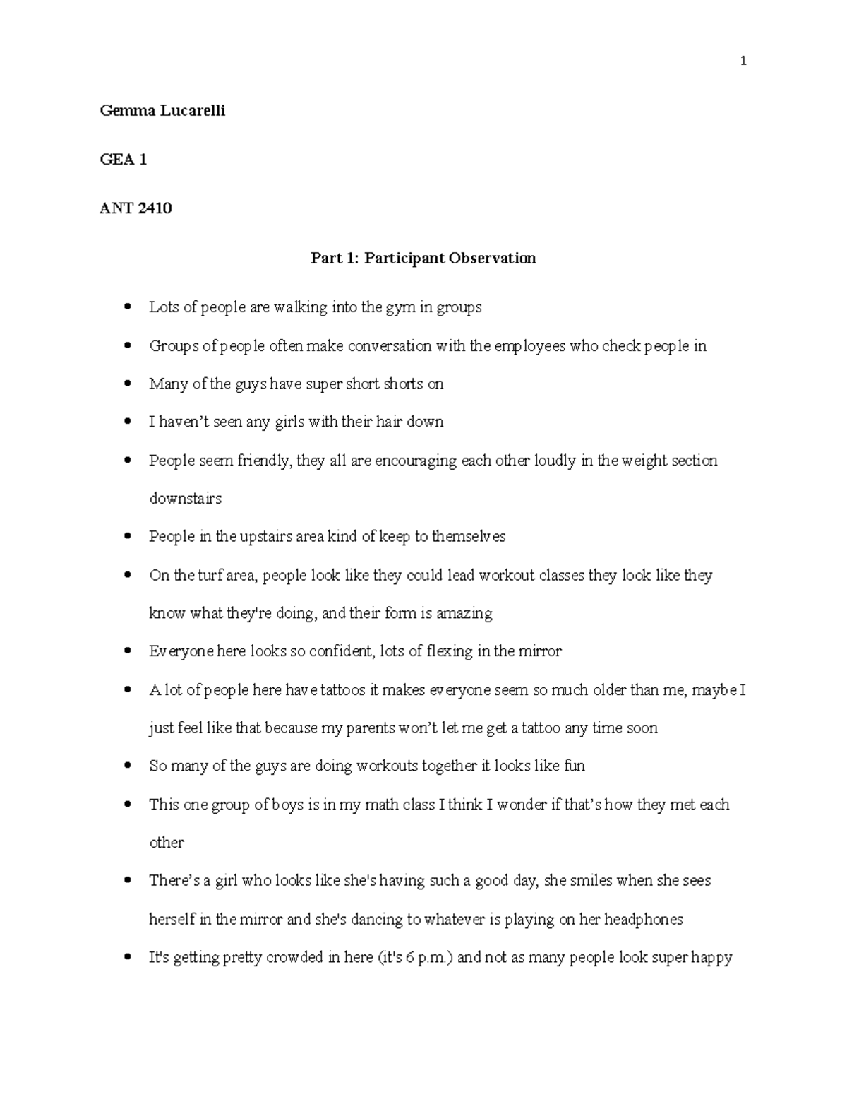 GEA 1 - GEA 1 - Gemma Lucarelli GEA 1 ANT 2410 Part 1: Participant ...