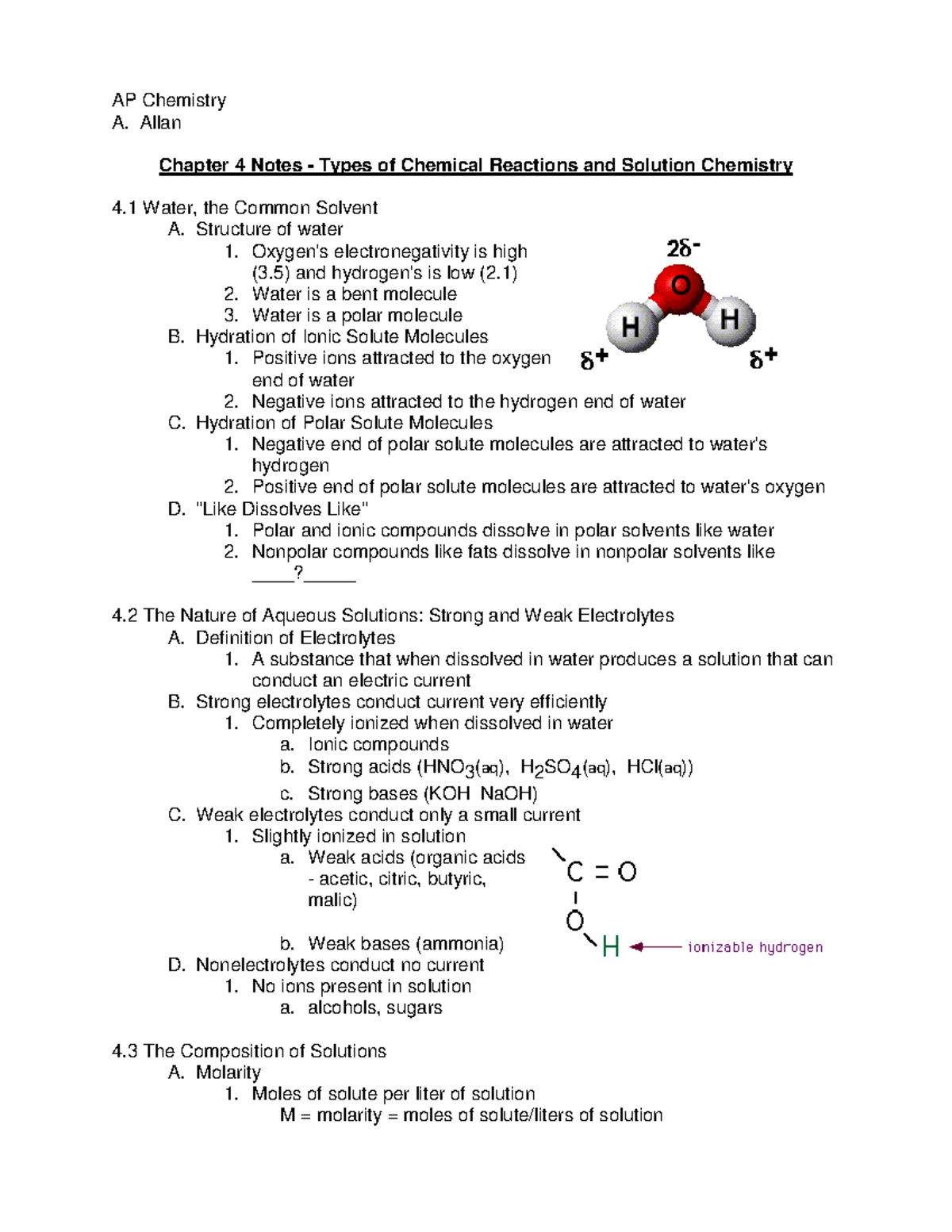 Chap04notes - Chapter 4 Notes - AP Chemistry A. Allan Chapter 4 Notes ...